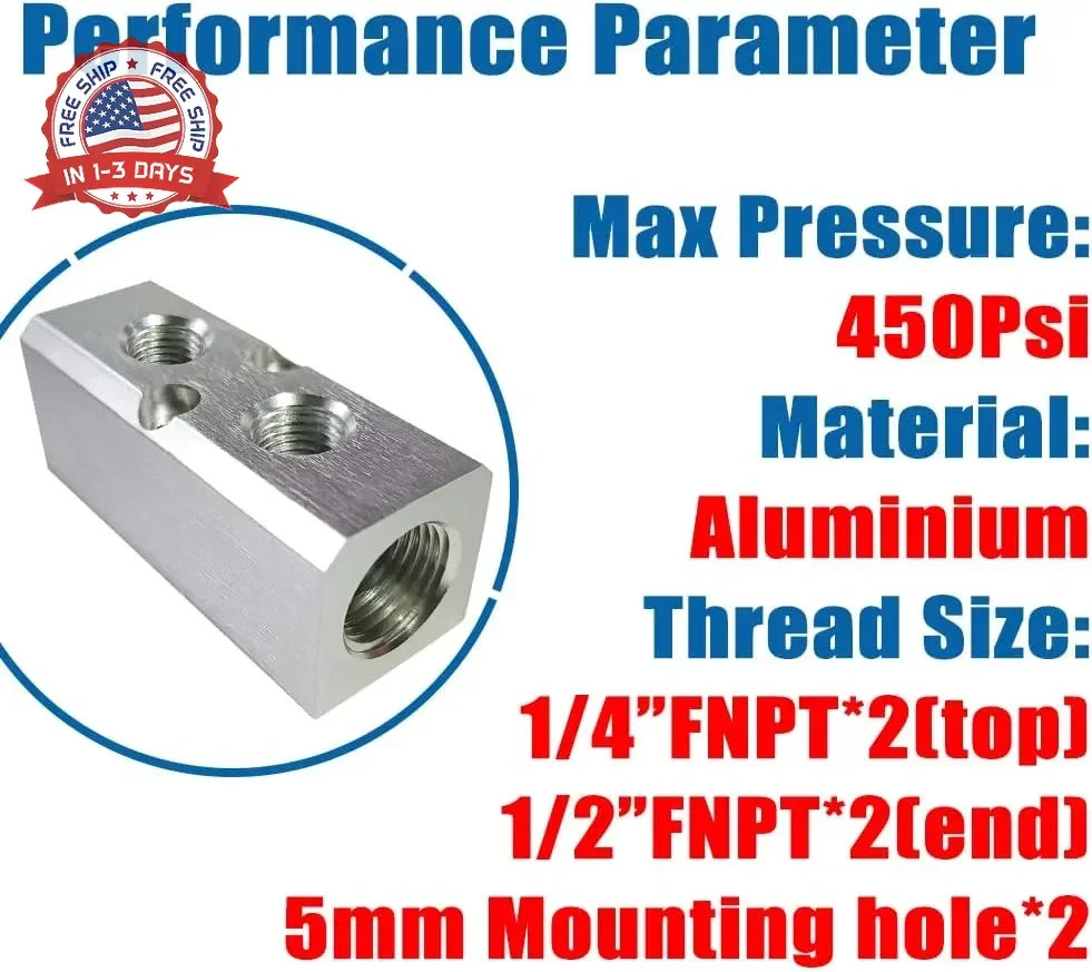 Quality 2 Way 4 Port Air Manifold 1/2″ NPT Supply Port 1/4″ NPT Outport With Mou
