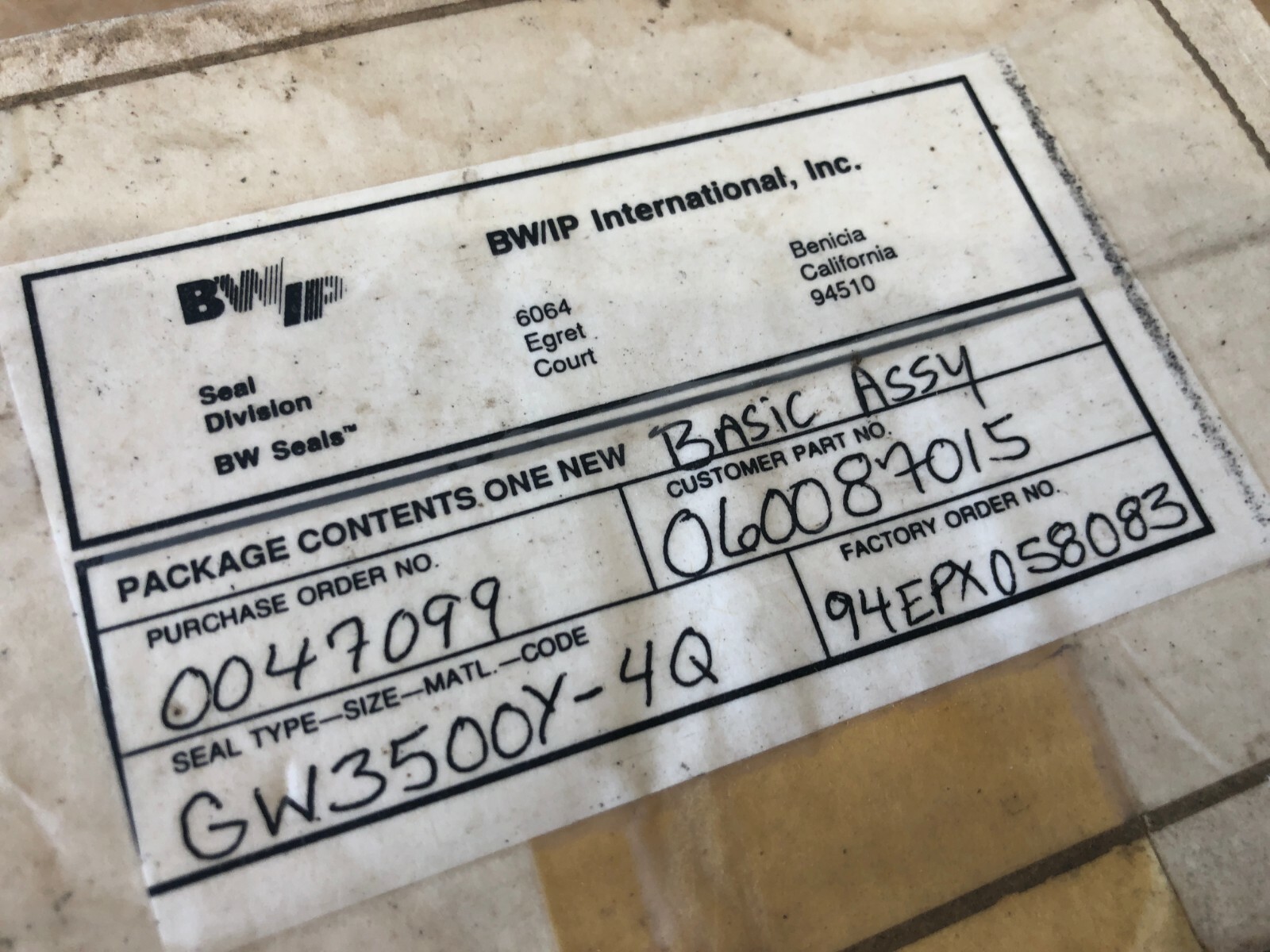 BW/IP International, Seal, 3R3139DB-C