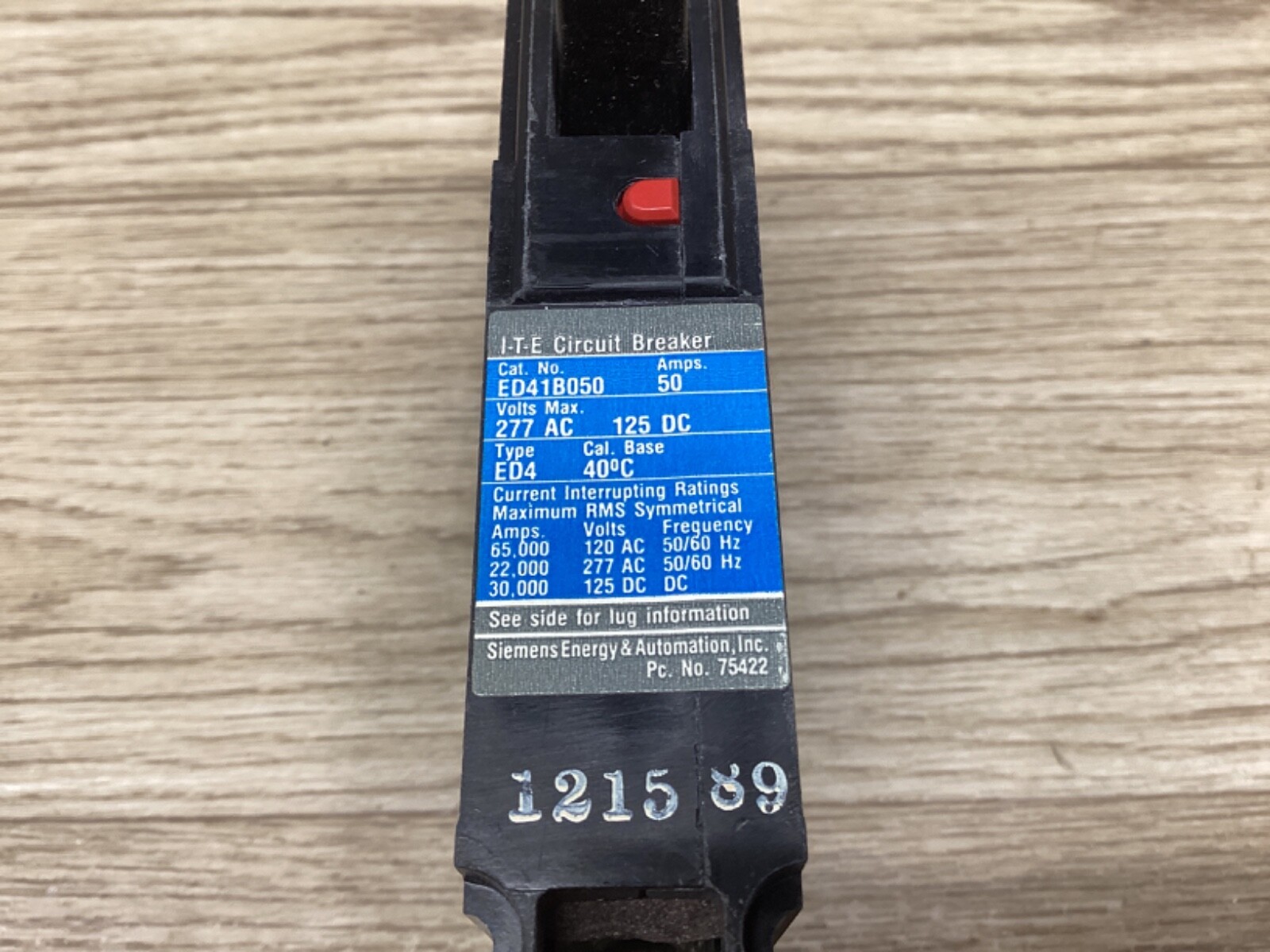 Siemens ITE ED41B050 Circuit Breaker 50A 1-Pole 277V 50 Amp #07F79PR6*CO