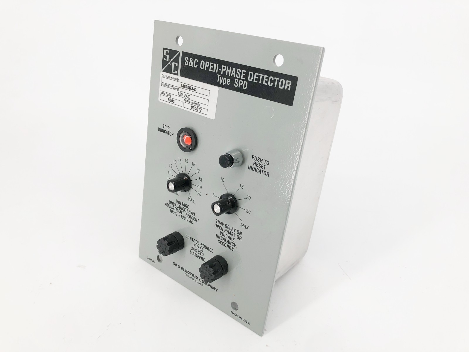 New S&C Electric 38870R3-D Open-Phase Detector Type SPD 120VAC – No Box