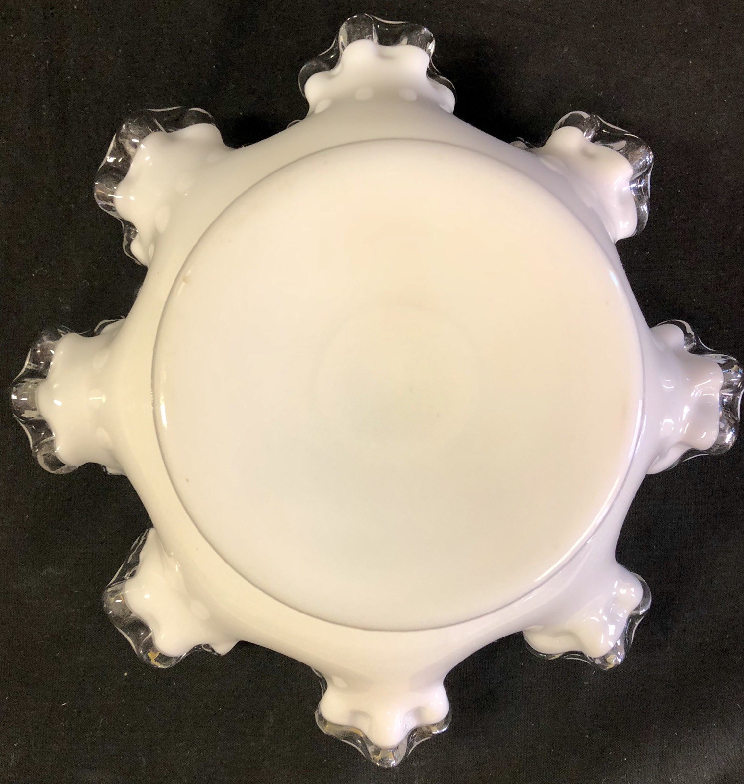 Vintage Fenton Large 8″ Milk Glass Silver Crest White Ruffled Compote Candy Dish