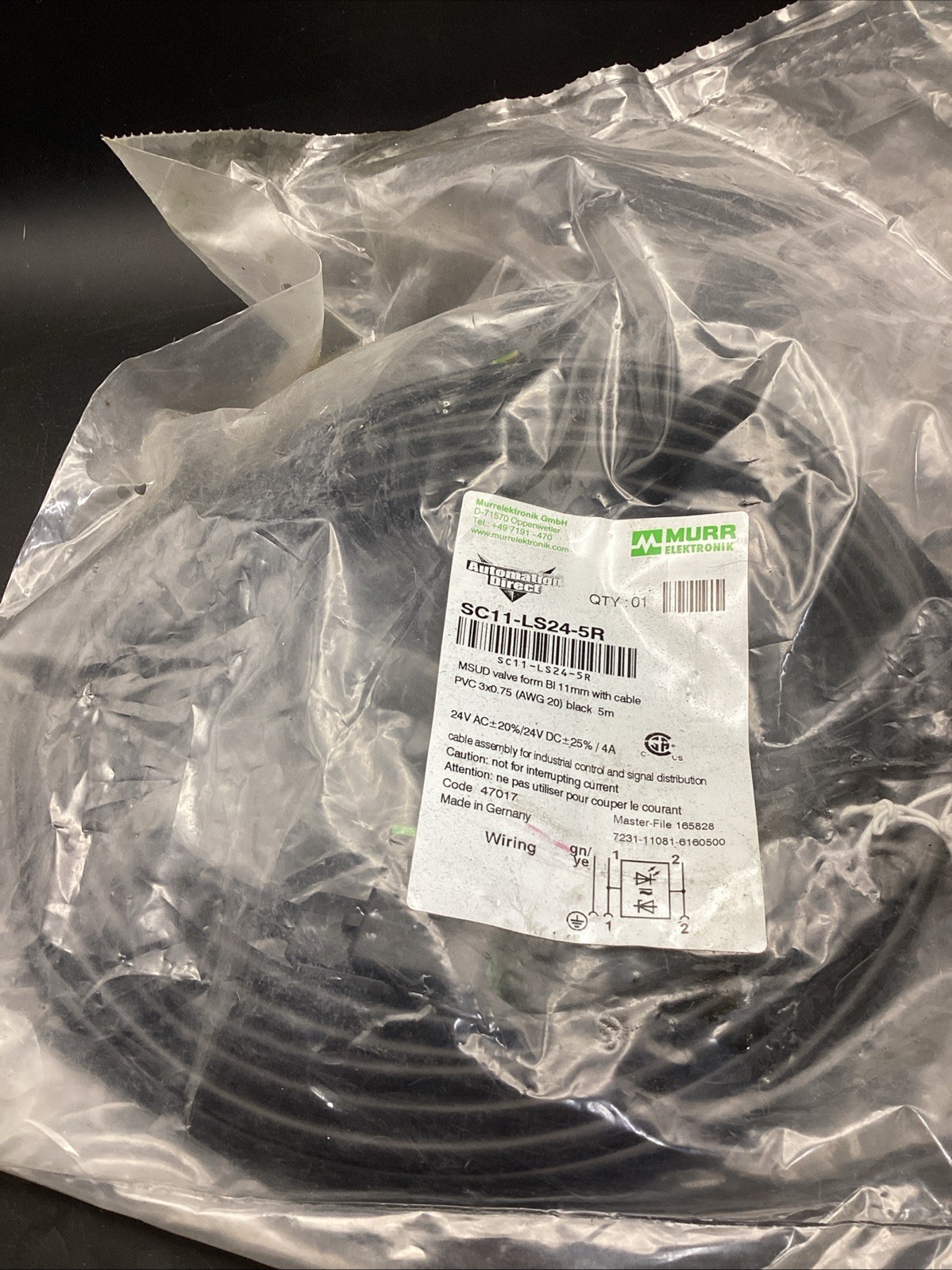 (NEW) MURR ELEKTRONIK / AUTOMATION DIRECT SC11-LS24-5R 24V Solenoid Valve Cable