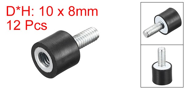 Rubber Mount 12pcs M4 Male/Female Vibration Isolator Shock Absorber D10mmxH8mm