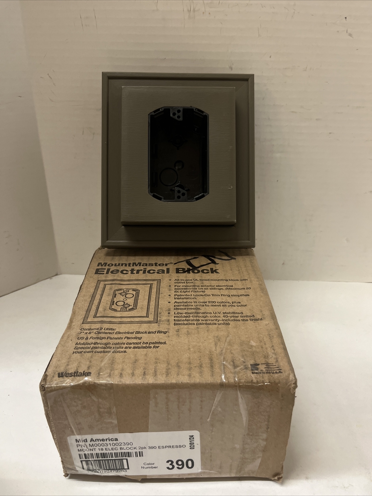 Box of 2 Mid-America M00031002390 Mount 18 Elec Block 2 Ok 390 Espresso