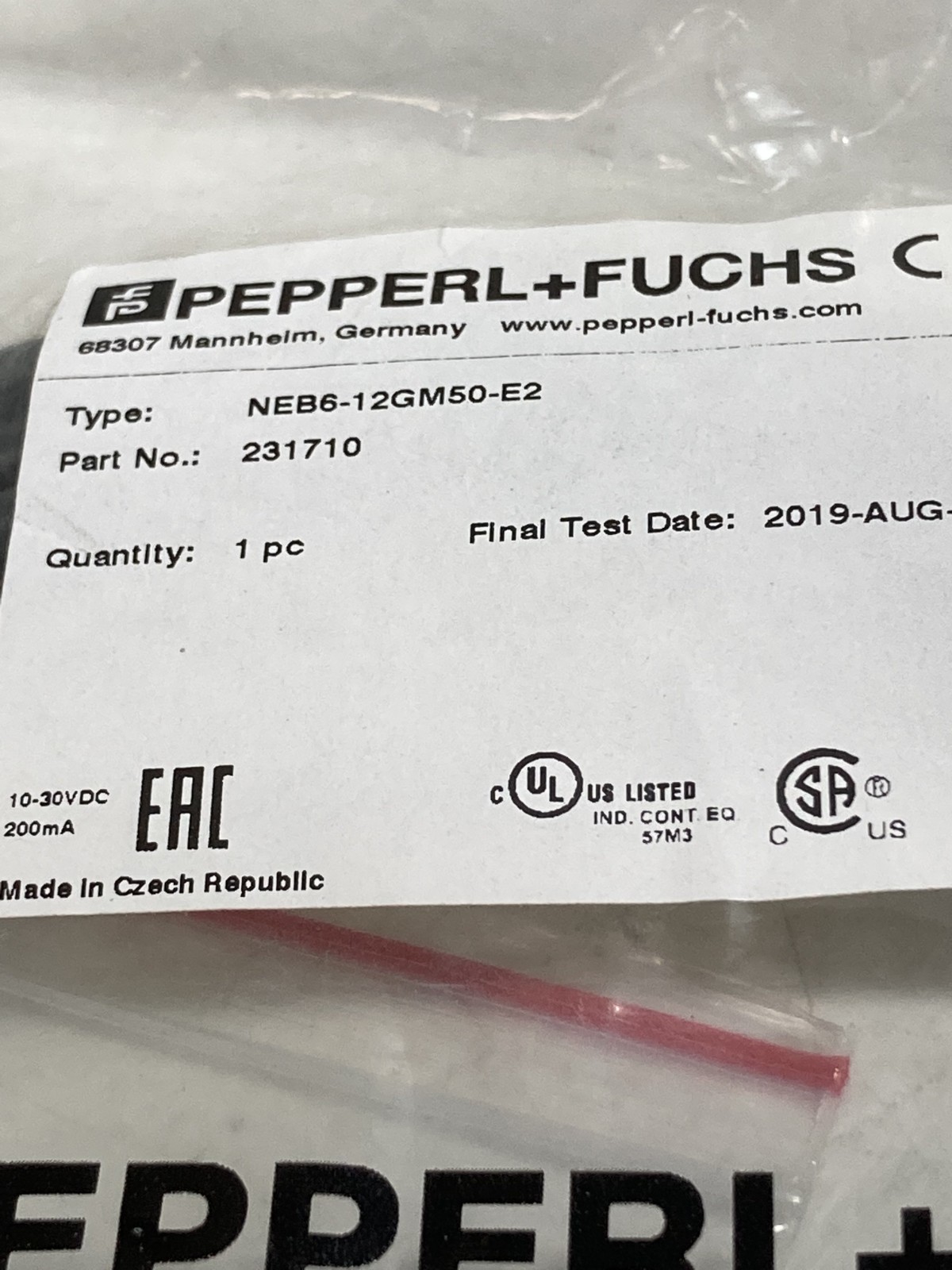 PEPPERL+FUCHS NEB6-12GM50-E2 INDUCTIVE SENSOR 5M CABLE NIB