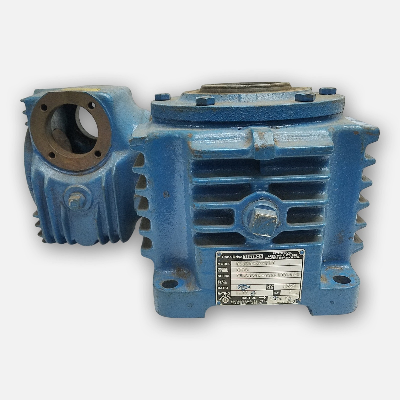 NEW CONE DRIVE 0VS20-30-W1B Model 306 TEXTRON GEAR REDUCER RATIO: 125-1 1750RPM