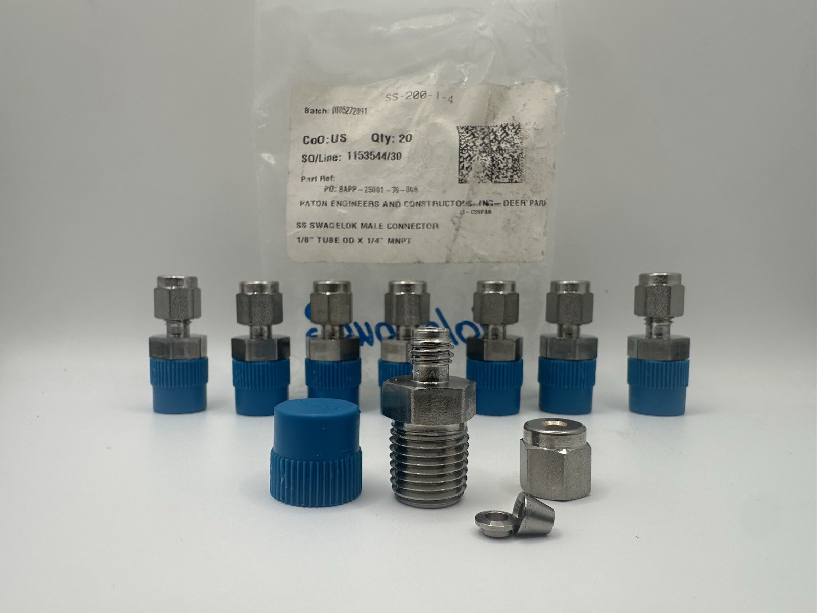 Swagelok Stainless Fitting,1/8″ Tube x 1/4″ M NPT, SS-200-1-4 Lot of 8