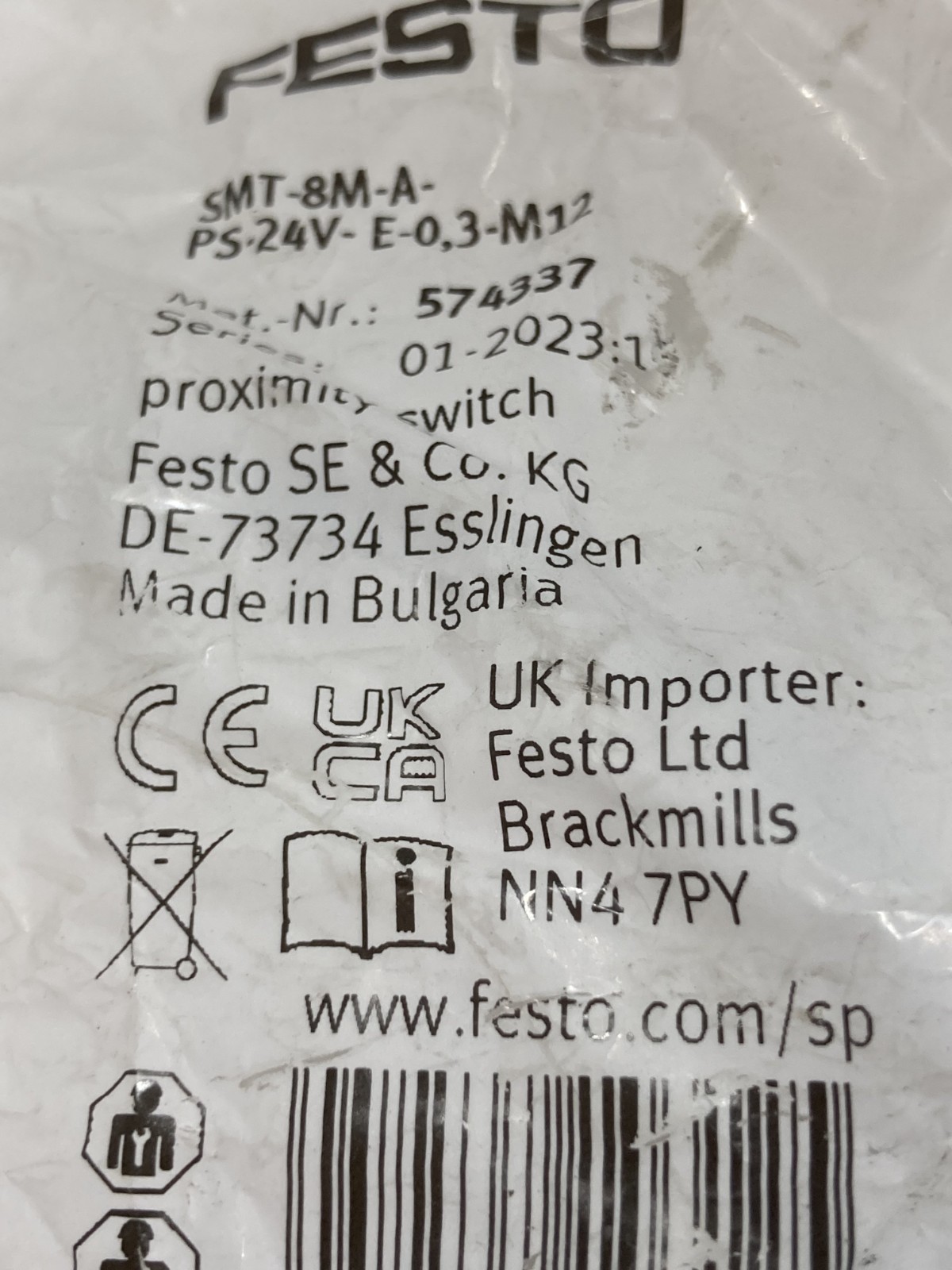 FESTO SMT-8M-A-PS-24V-E-0,3-M12 PROXIMITY SWITCH NIB