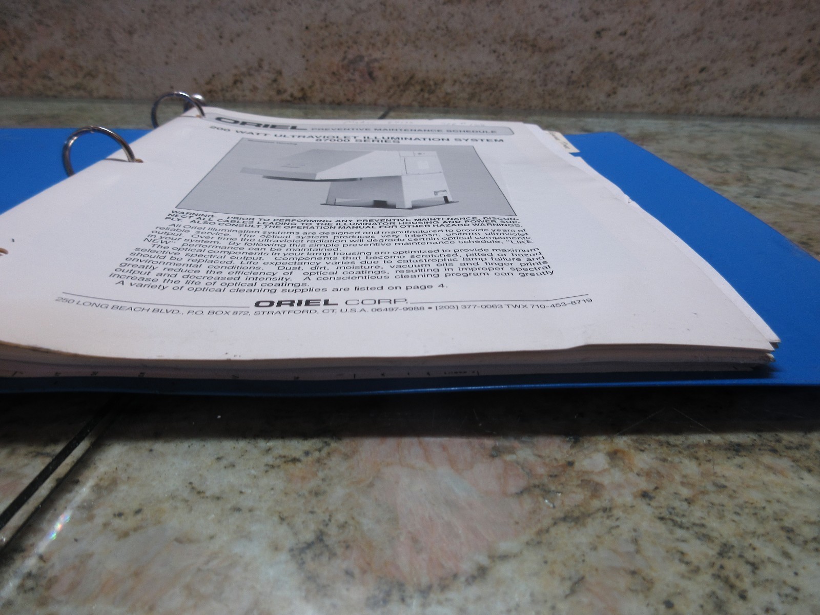 ORIEL PREVENTIVE MAINT SCHEDULE 200W ULTRAVIOLET ILLUMINATION SYSTEM 87000 SERIE