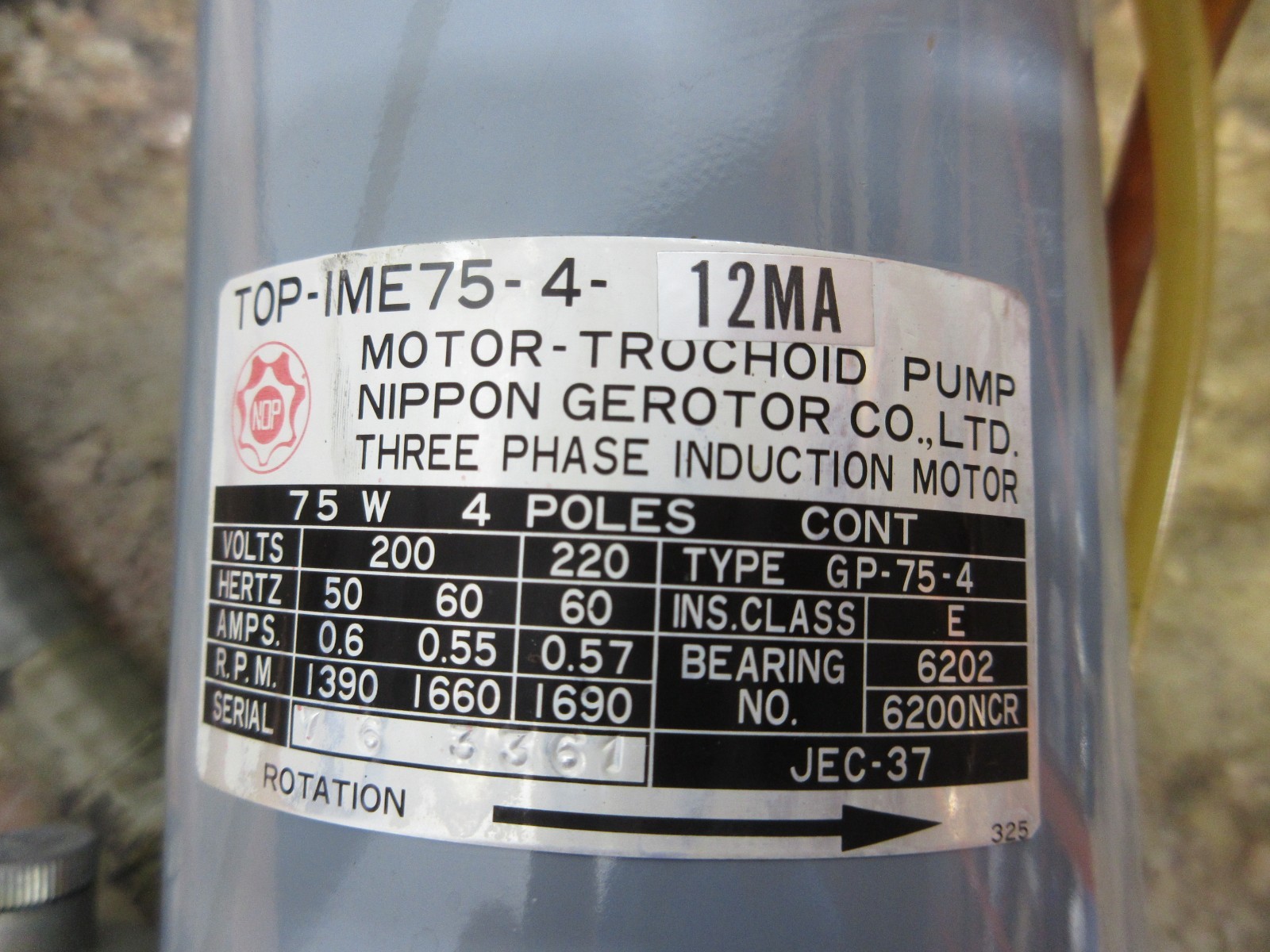 KITAMURA 3X CNC MILL NOP TOP-IME75-4-12MA TYPE GP-75-4 GEROTOR MOTOR PUMP 12MA