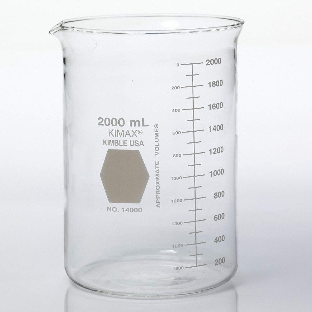 KIMBLE 14000-2000 Beaker,2 L,190 mm H,130 mm Dia,PK8 38VK31