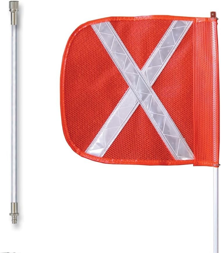Heavy Duty Collapsible Quick Disconnect 12″ Orange, White X Warning Safety Flag