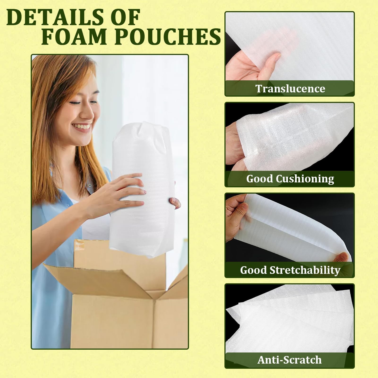 200PK Cushion Foam Pouches Moving Packaging Supplies 4 Sizes 12×16 12×12 8×12 8x