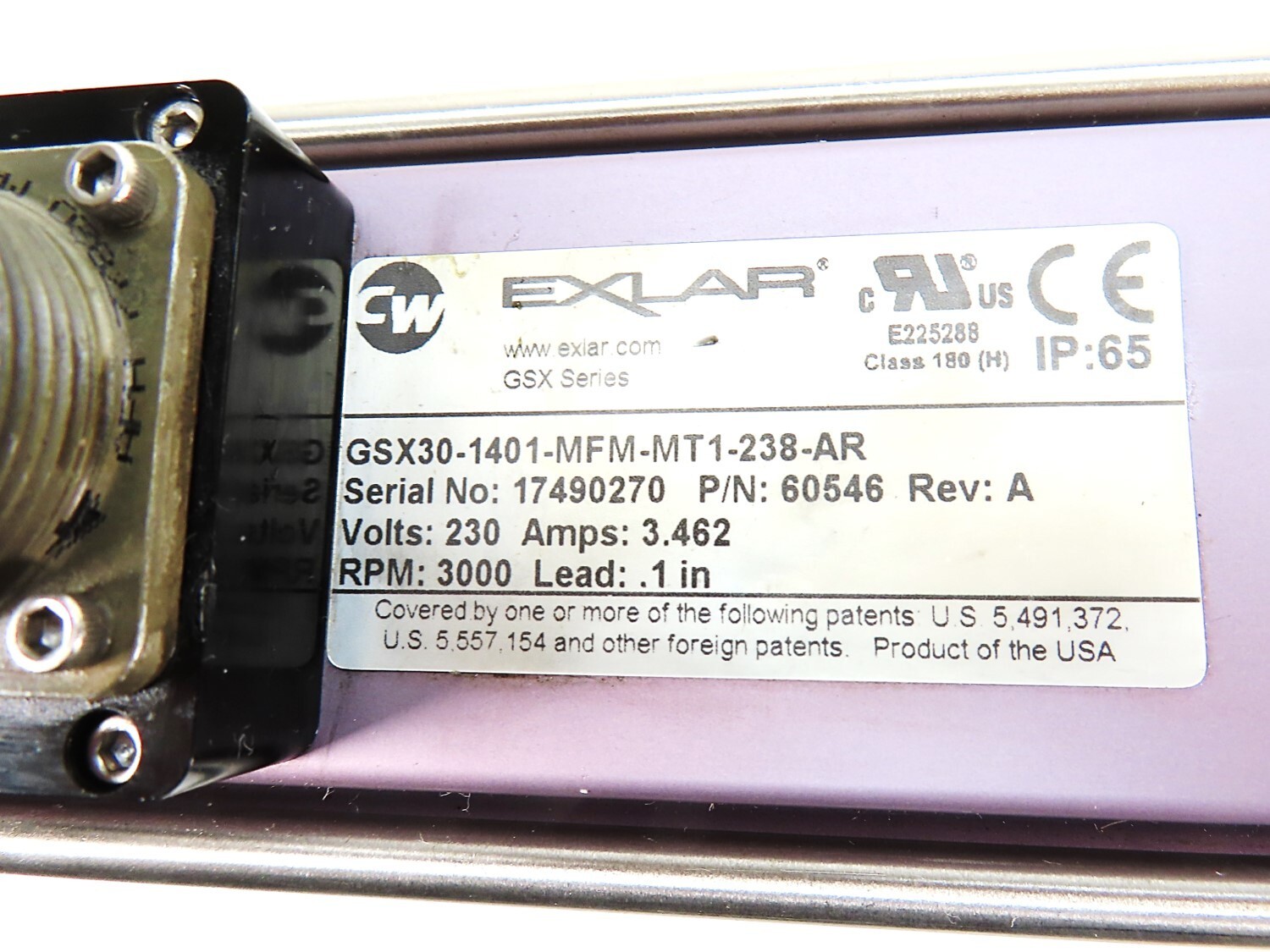 Exlar GSX30-1401-MFF-MT1-238-AR GSX Series Actuator 3000rpm .1″ Lead