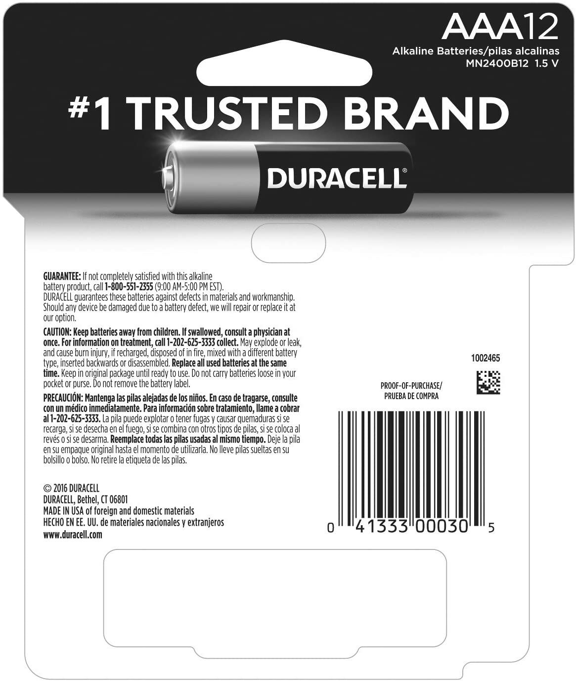 12pcs (AAA12 x 1) Duracell AAA Battery Alkaline Coppertop Lot 1.5V Triple A 2030