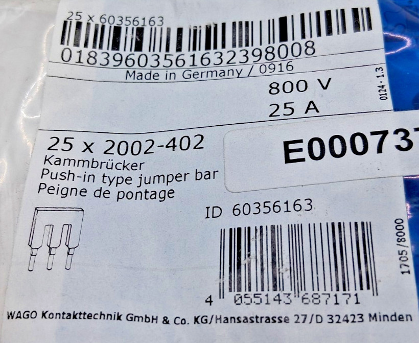 Wago 2002-402 Jumper – Lot of 25
