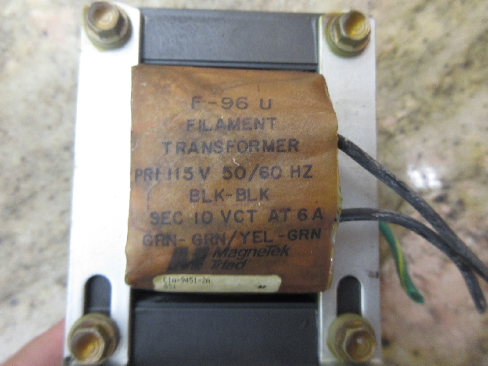 MAGNETEK FILAMENT TRANSFORMER F-96 U PRI 115V SEC 10 VCT AT6A EIA-9451-2A 831