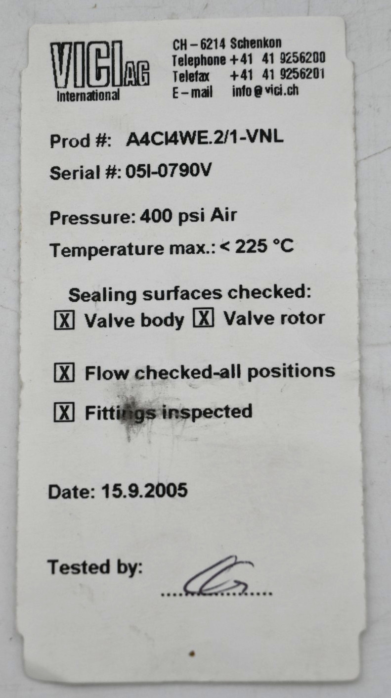 VICI CI4WE.2/1-VNL A4CI4WE.2/1-VNL INJECTION VALVE CP60812 400PSI AIR 225°C