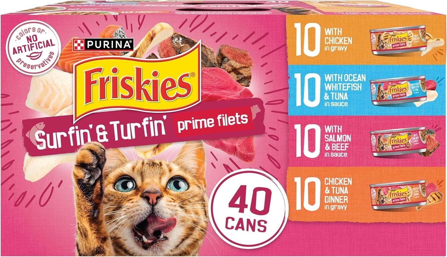 Friskies Surfin’ & Turfin’ Prime Filets Adult Cat Wet Food, (Pack of 80) 5.5 oz.