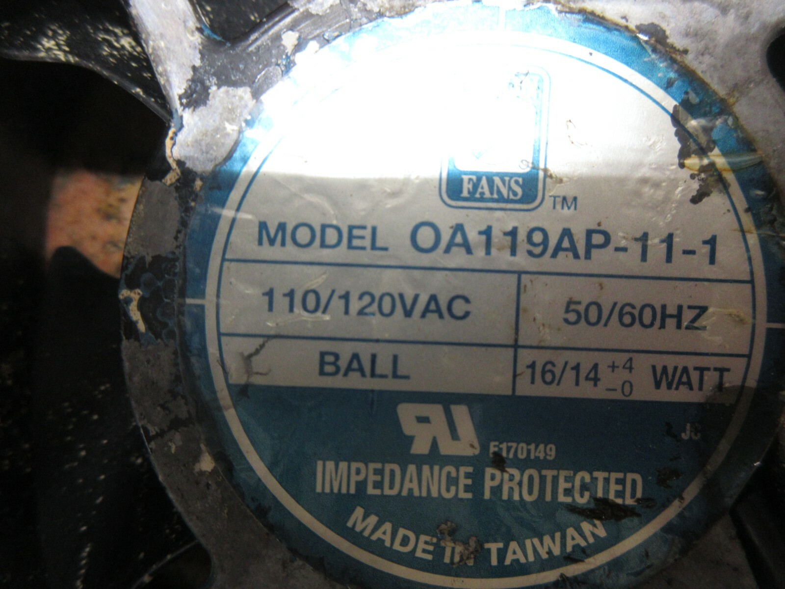 ORION FANS FAN MODEL OA119AP-11-1 110/120VAC 50/60HZ F170149 EACH 1