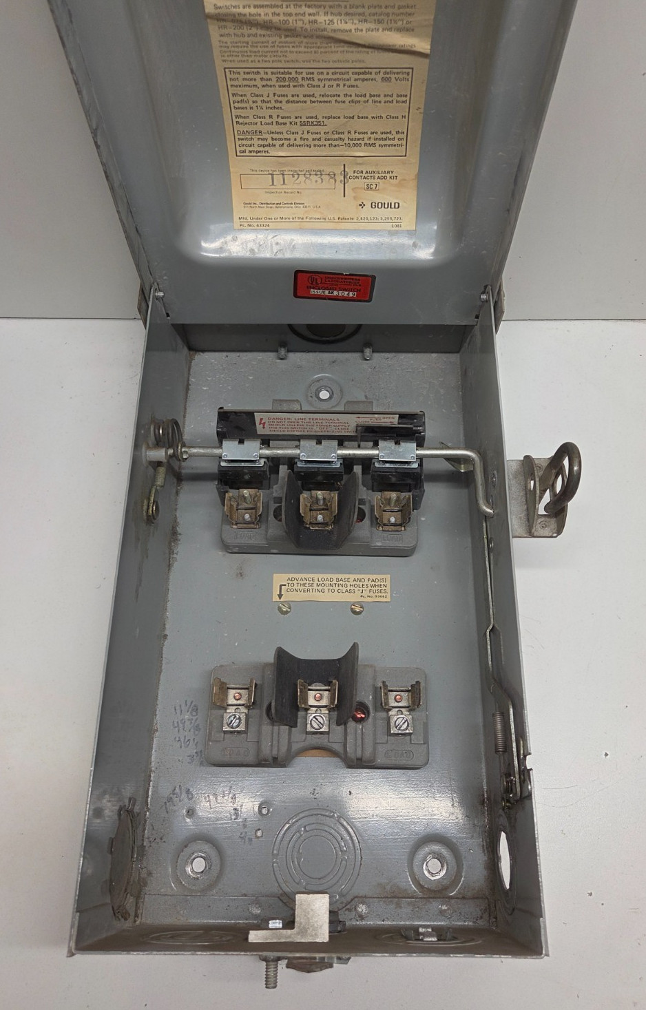 GOULD ITE 30A 480V 3PHASE FUSIBLE SAFETY SWITCH FR351