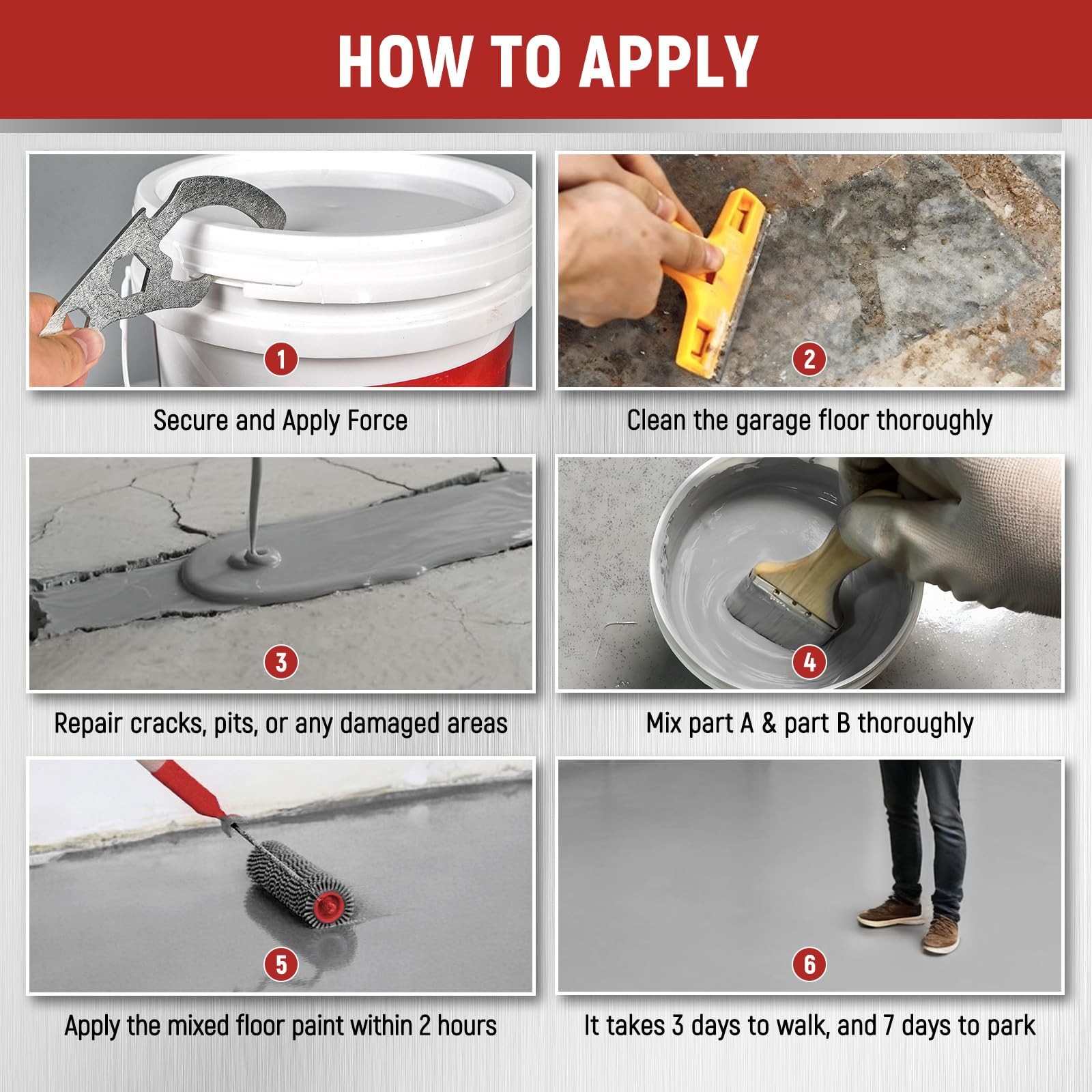 Professional Epoxy Floor Paint Kit (1 Gallon) -Red Acrylic Concrete Coating f…