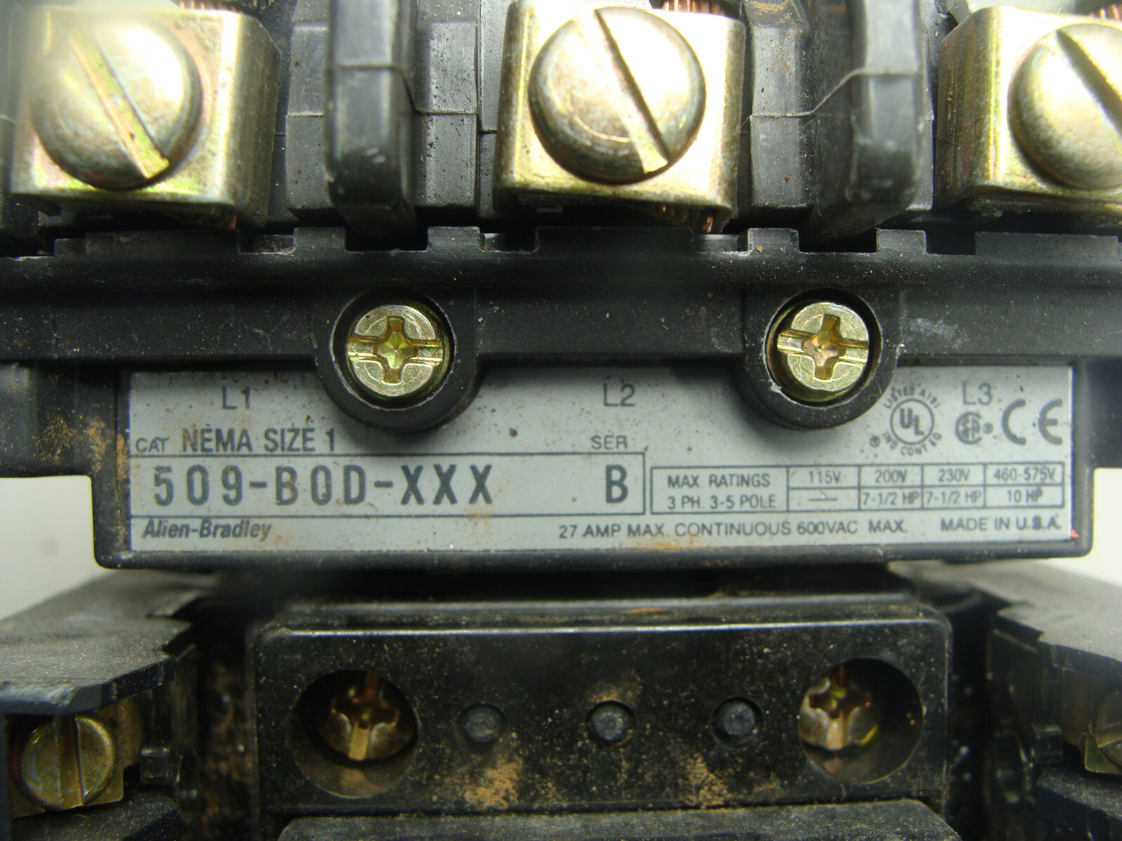 ALLEN BRADLEY CONTACTOR 509-B0D-XXX W/STARTER 592-A2HA & (2) AUX CONTACTS 595-A