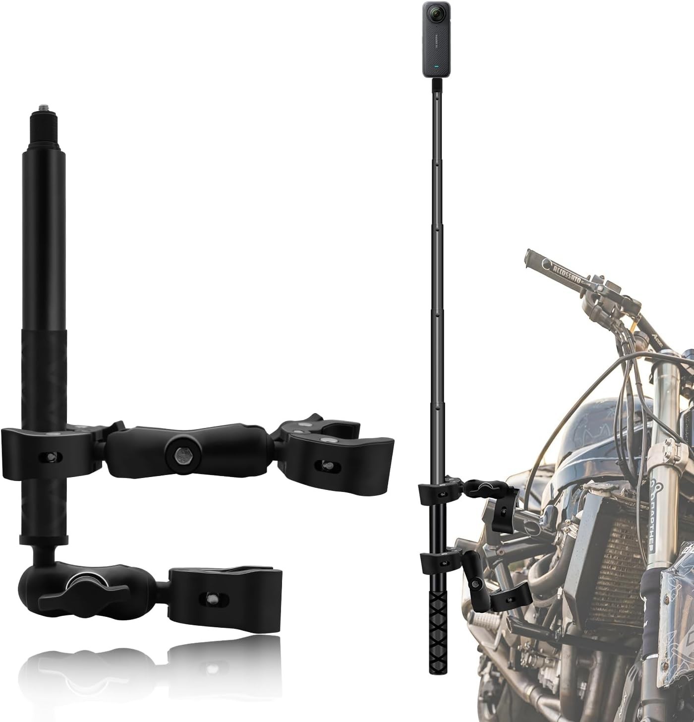 Motorcycle Mount Kit with 47″ Invisible Selfie Stick Compatible for Insta ……