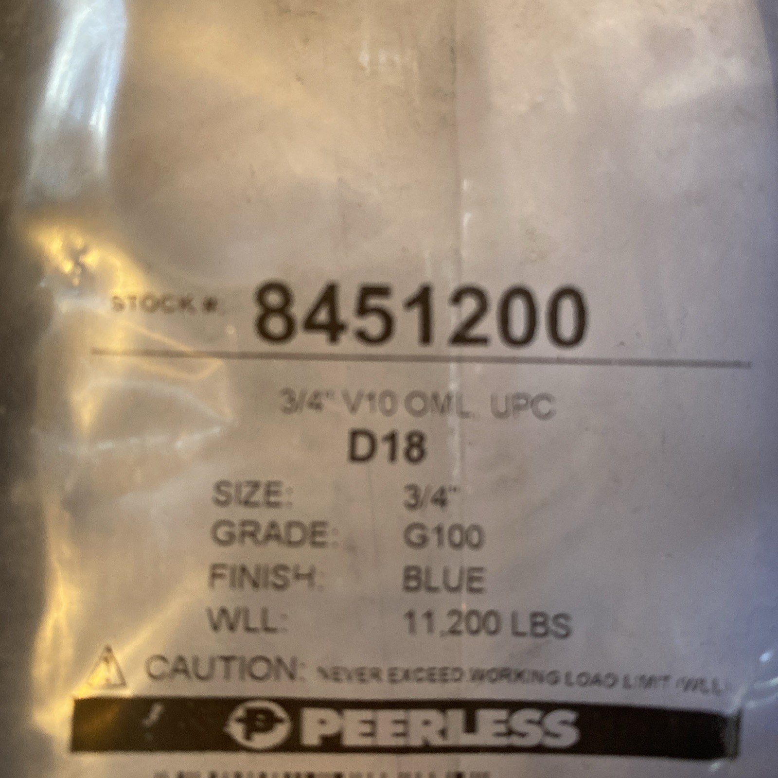Peerless 8451200 Master Link D18 Weight Limit 11,200 Lbs 3/4” Grade G100 6”x4”