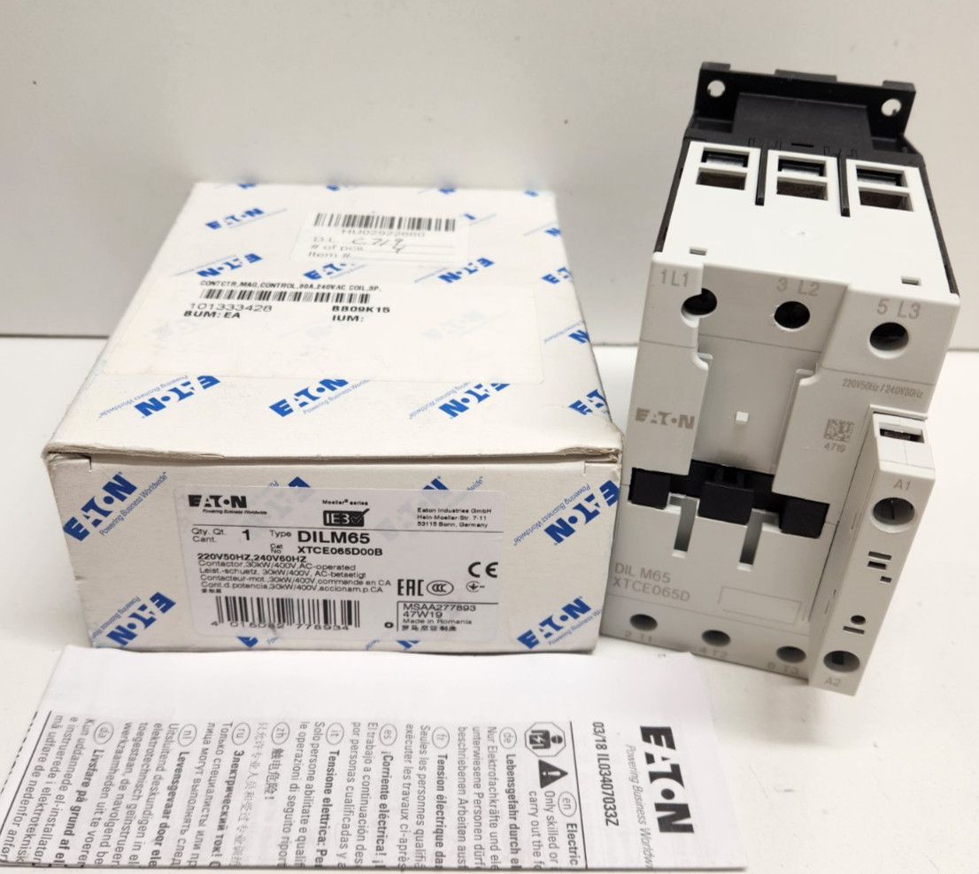 NEW IN BOX! EATON 3POLE 220/240V COIL CONTACTOR DILM65 XTCE065D00B