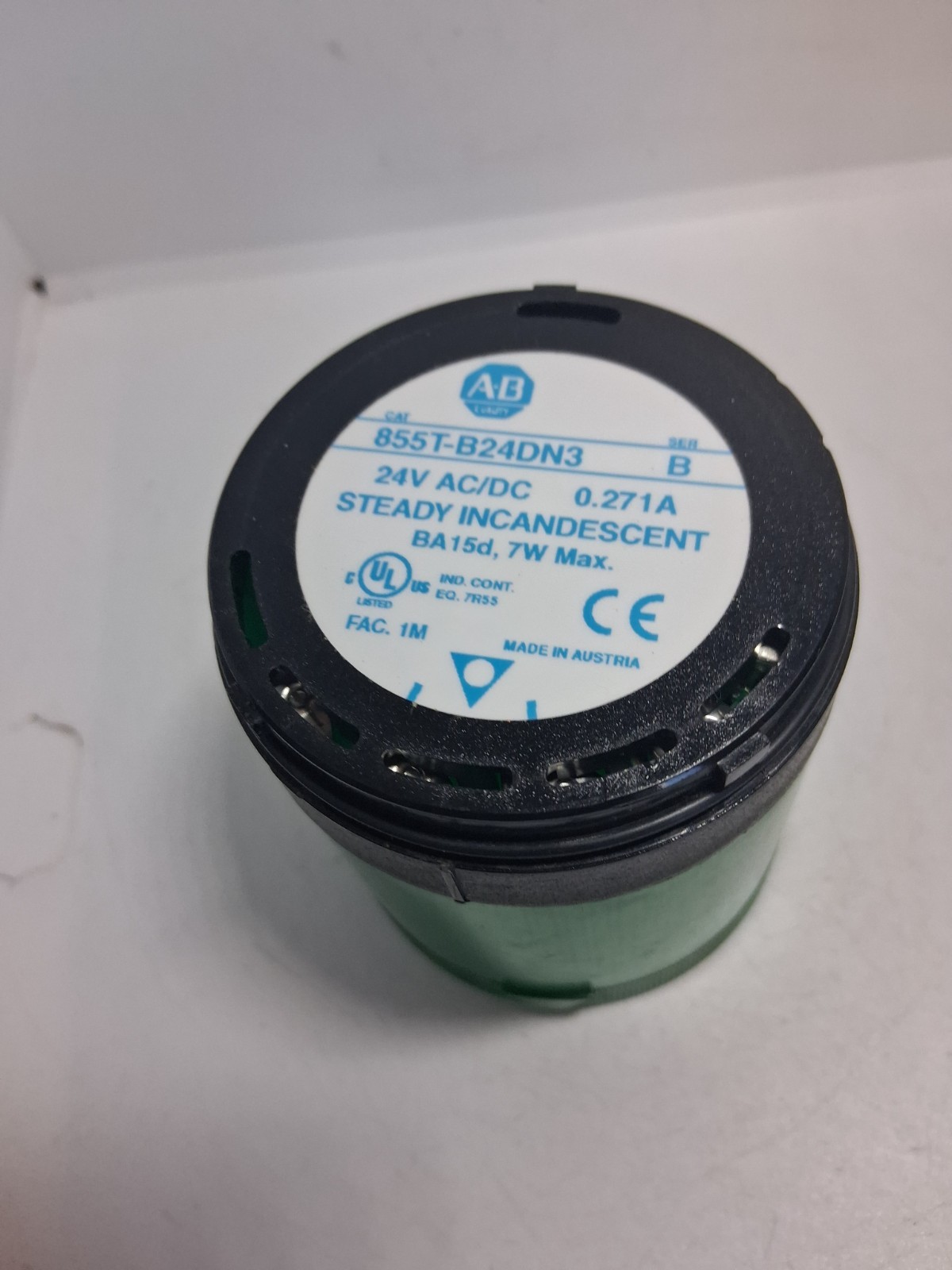 ALLEN BRADLEY 855T-B24DN3 STACK LIGHT GREEN STEADY INCANDESCENT 24VAC/DC SER B