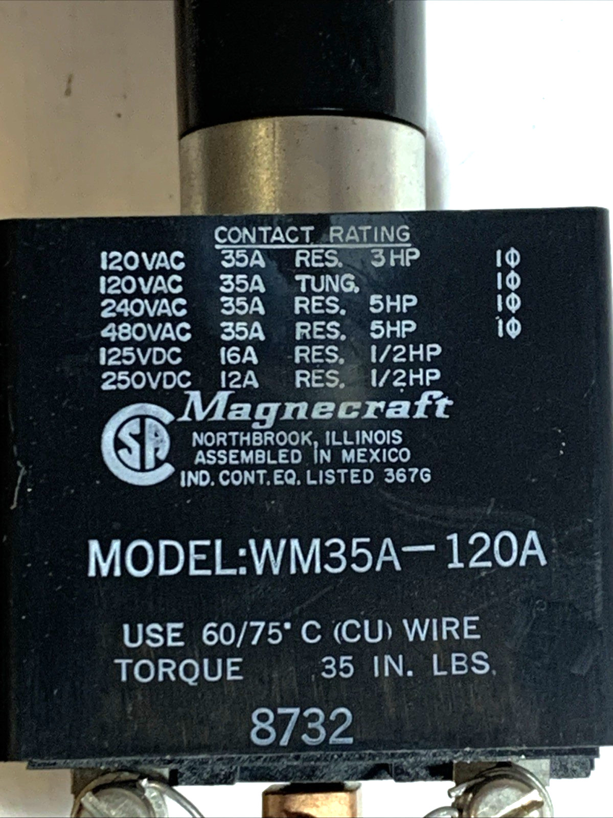 MAGNACRAFT WM35A-120A RELAY 120VAC TORQUE 35 IN. LBS