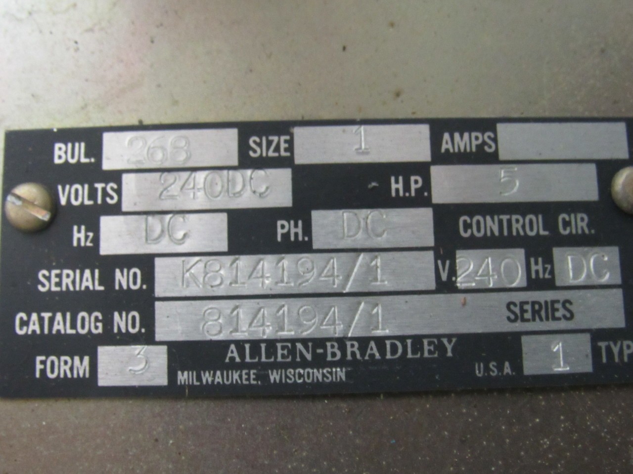 A-B Allen Bradley Cat. 814194/1 Bul. 268 Vintage 5hp 240VDC Motor Control