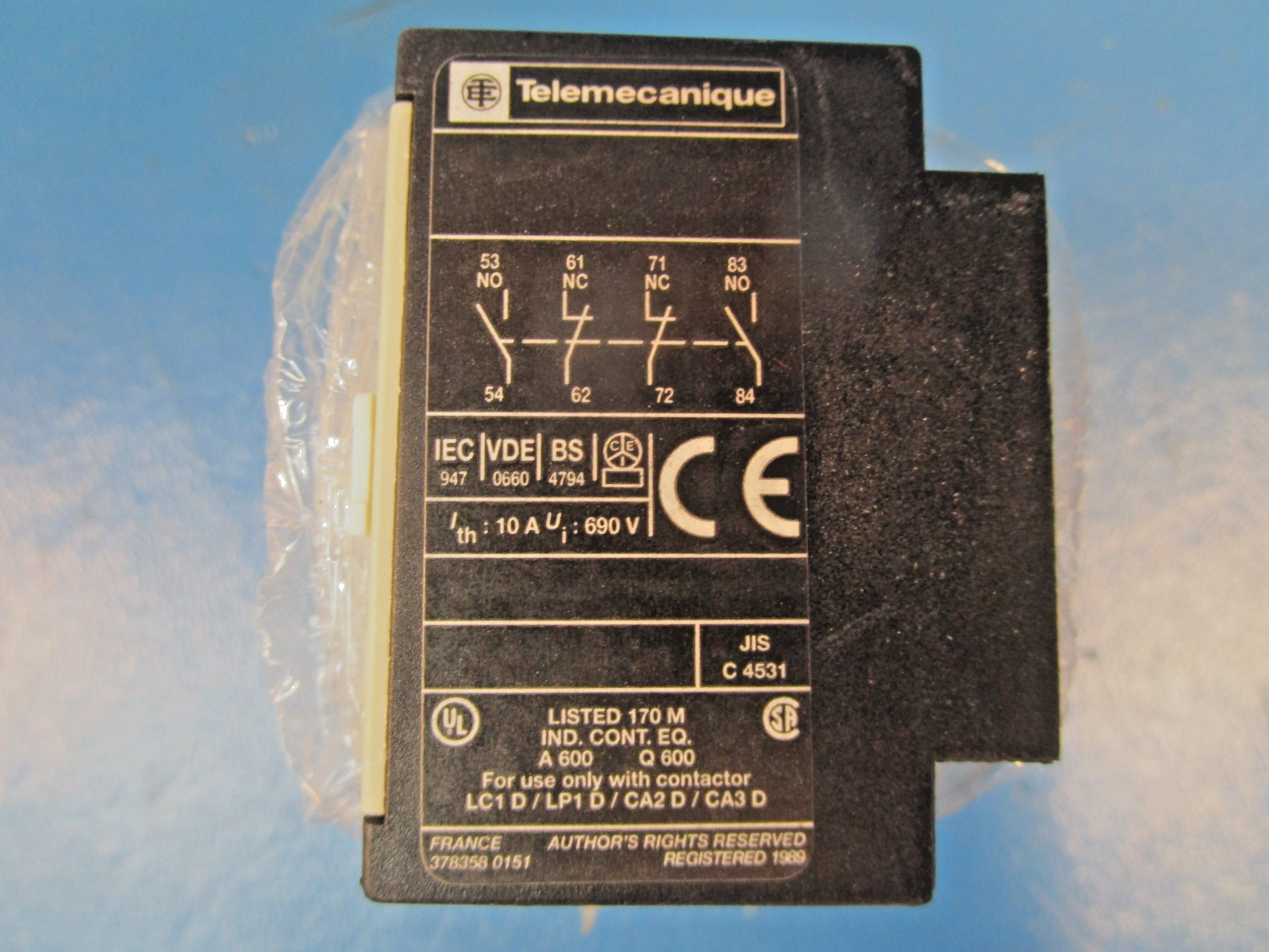 Telemecanique LA1 DN22, AUXILIARY CONTACT, BLOCK TYPE, 2 NO / 2 NC, 6 AMP