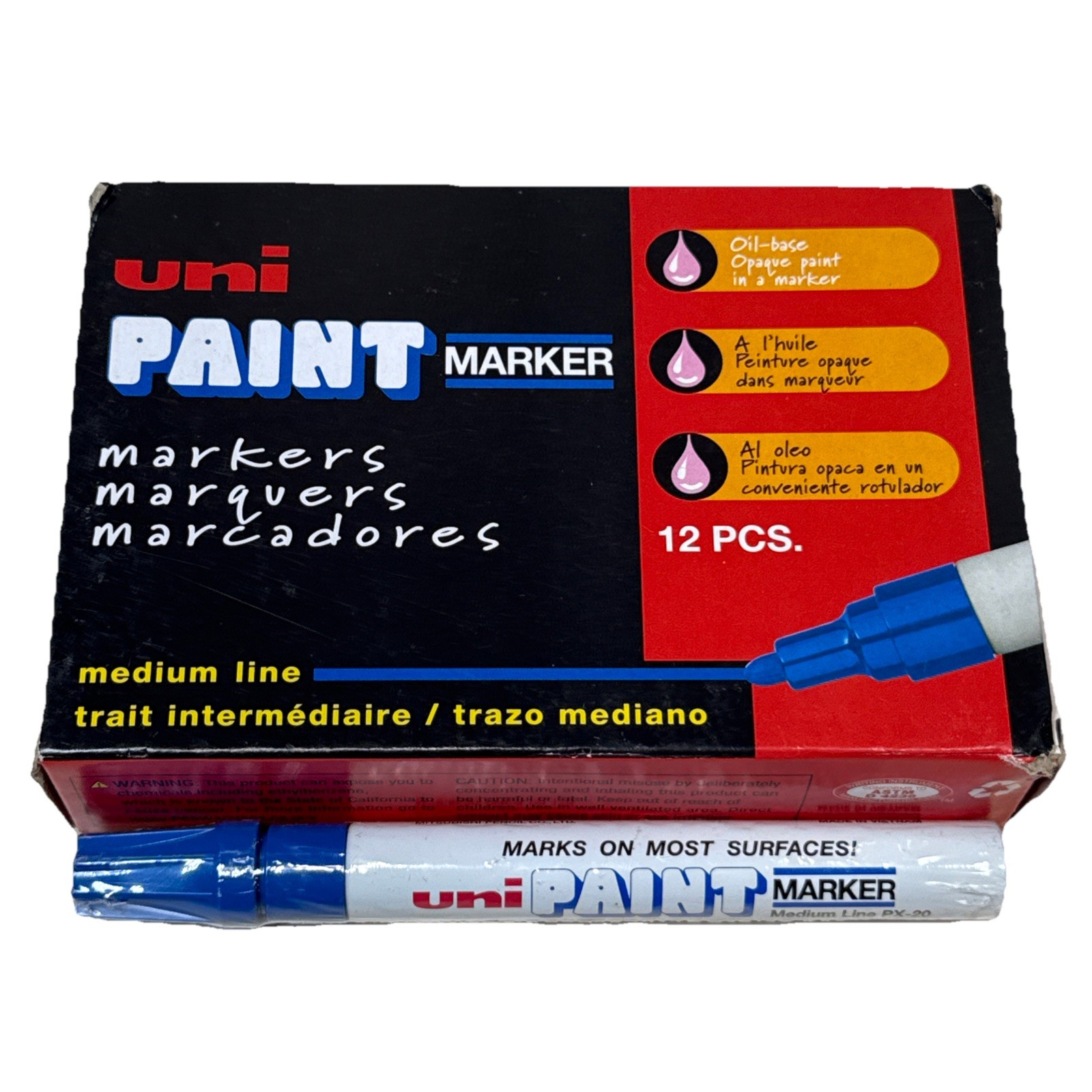 Uni-Paint 63603 Permanent Marker, Medium Tip, Blue Color Family, Paint, 12 Pk