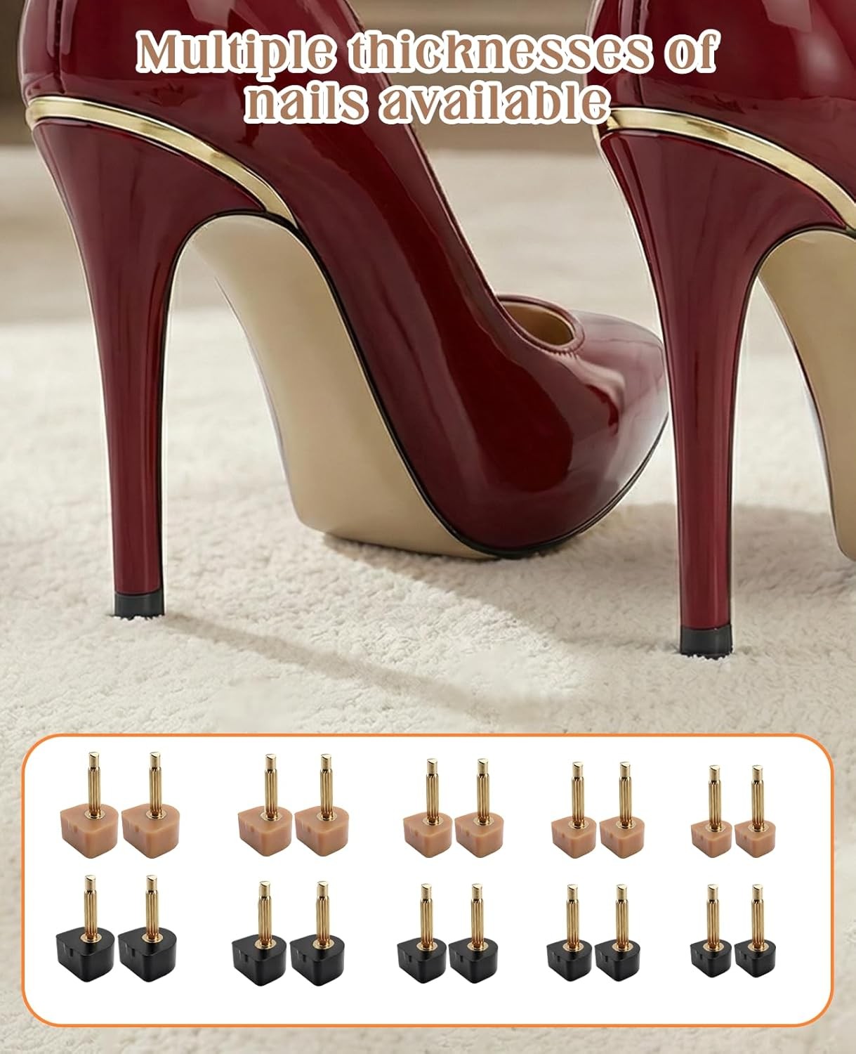 40 Pairs High Heel Tips Replacement, U Cap Style 5 Sizes (8/9/10/11/12mm), 2 Dia