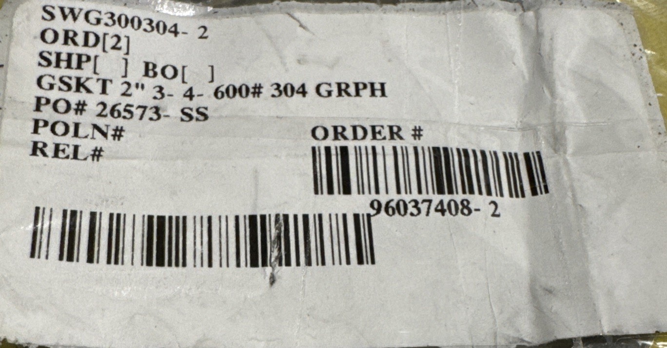 Lot of 2 TEADIT 1H 2” 300/600# Spiral Wound Gaskets 304/FG ASME B16.20