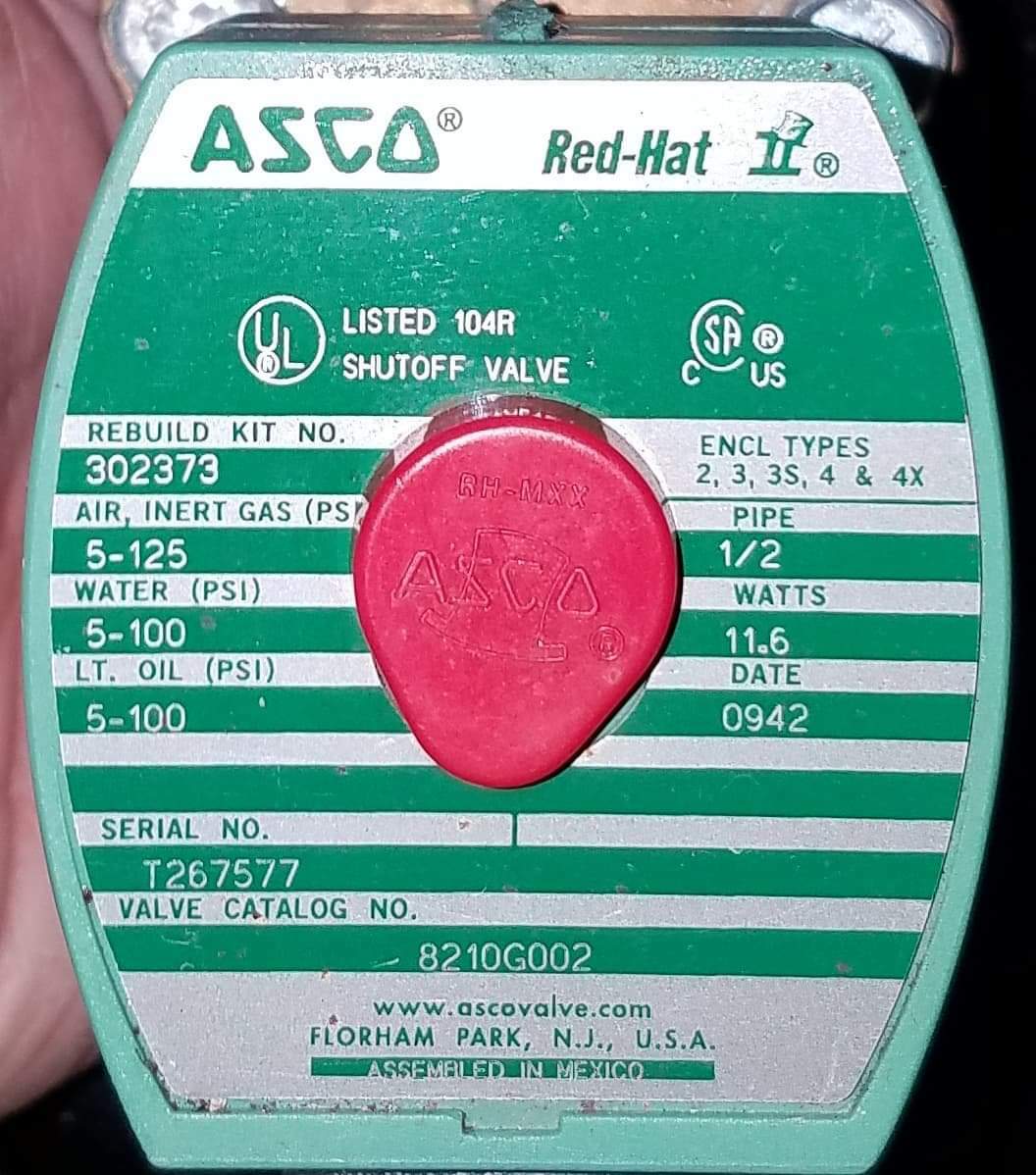 Asco Red Hat II Shut off valve 104R 8210G002 USED WORKING