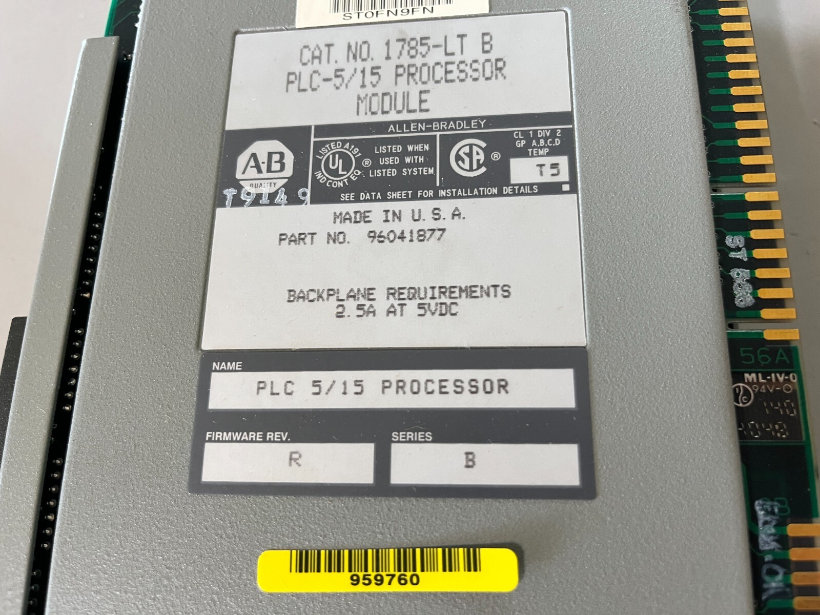 Allen Bradley, PLC-5/15 Processor Module, 1785-LT