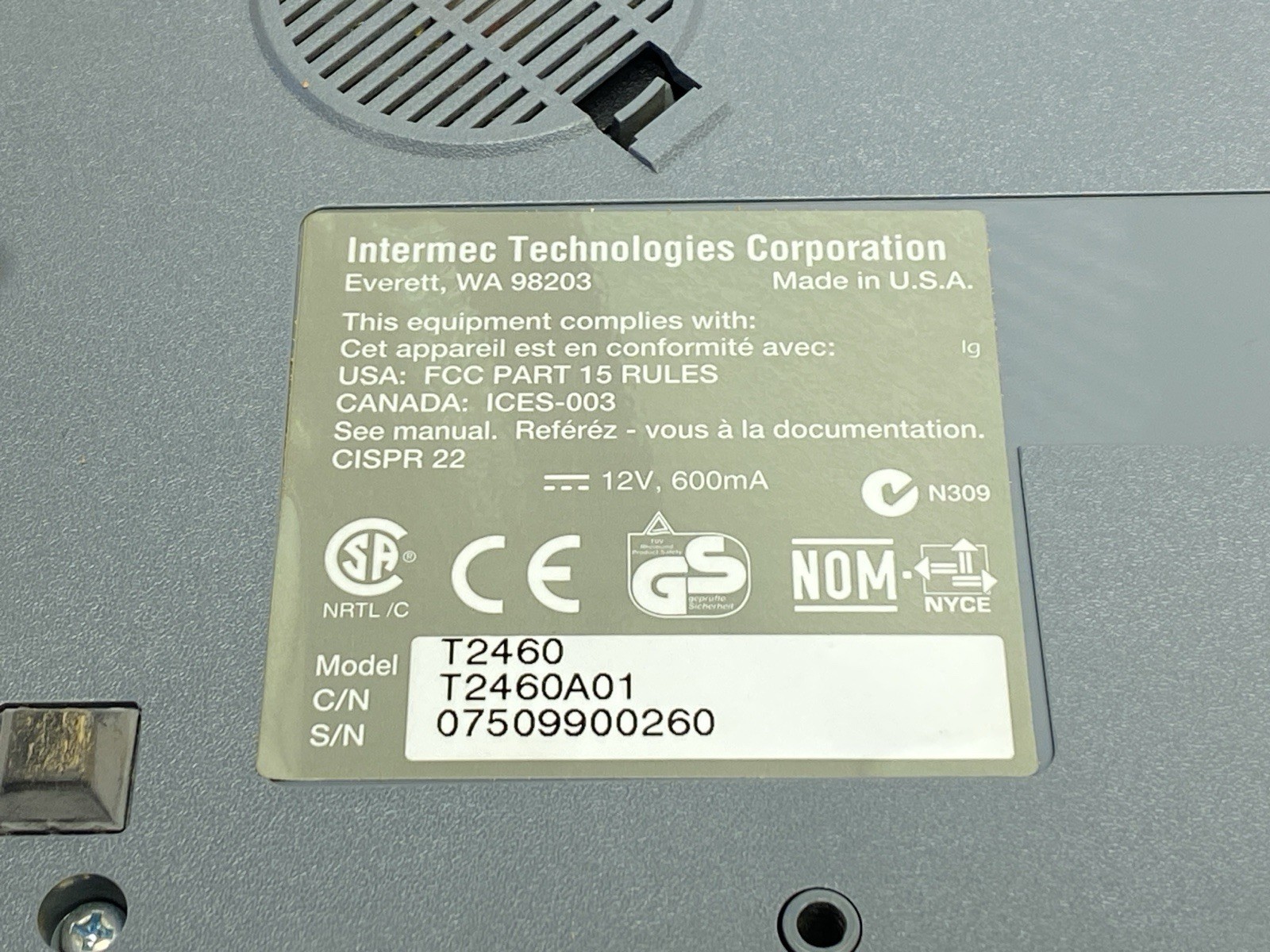 Intermec T2460 Stationary Data Entry Terminal