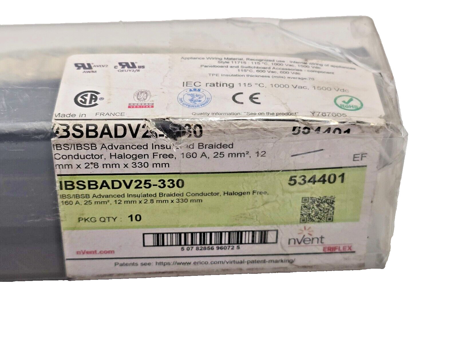 LOT OF 10 NVENT 534401 IBS ADVANCED INSULATED BRAIDED CONDUCTOR, 160A