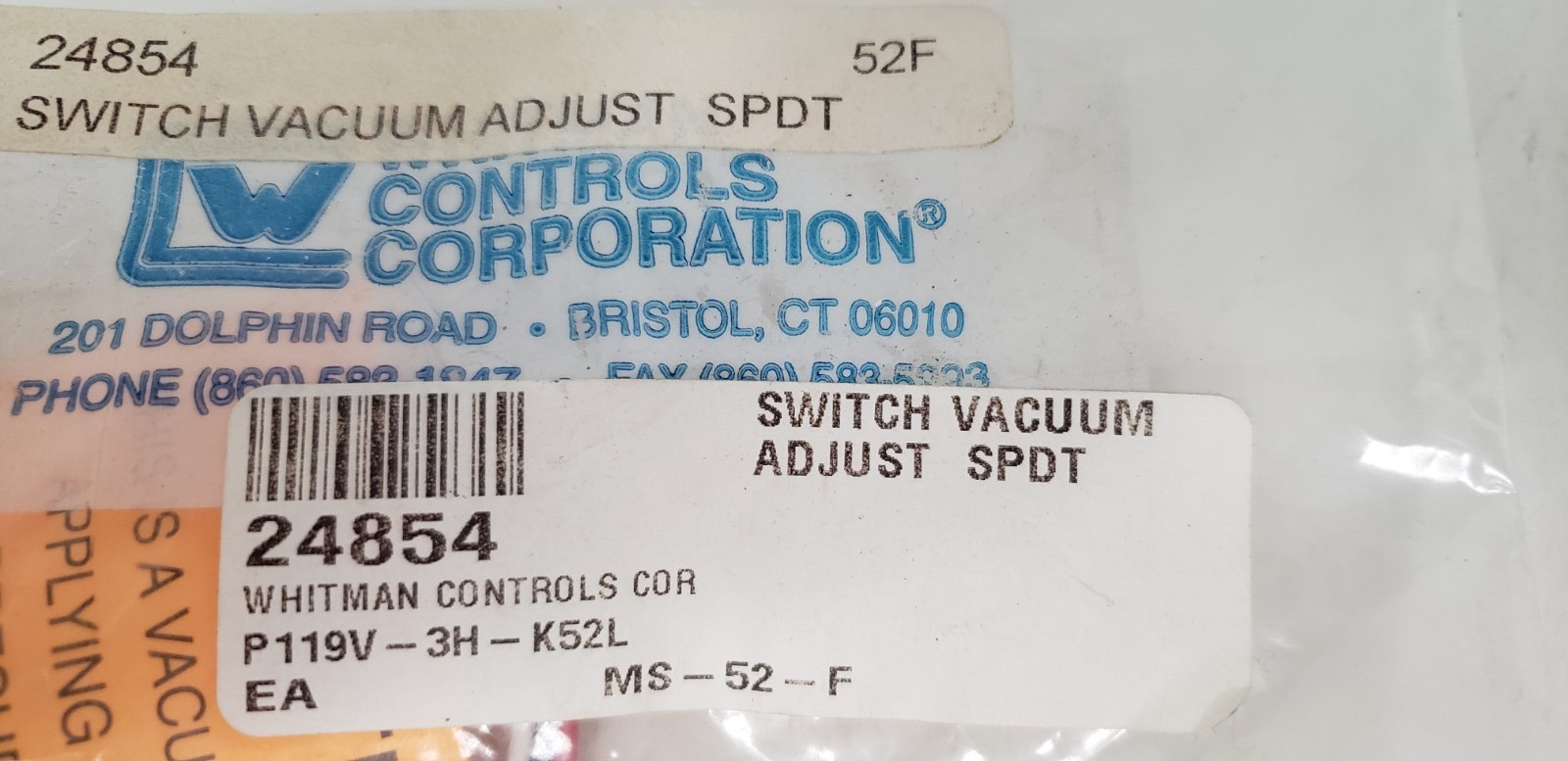 WHITMAN CONTROLS 24854 VACUUM SWITCH, ADJUST SPDT, 5A, 250VAC, NIB