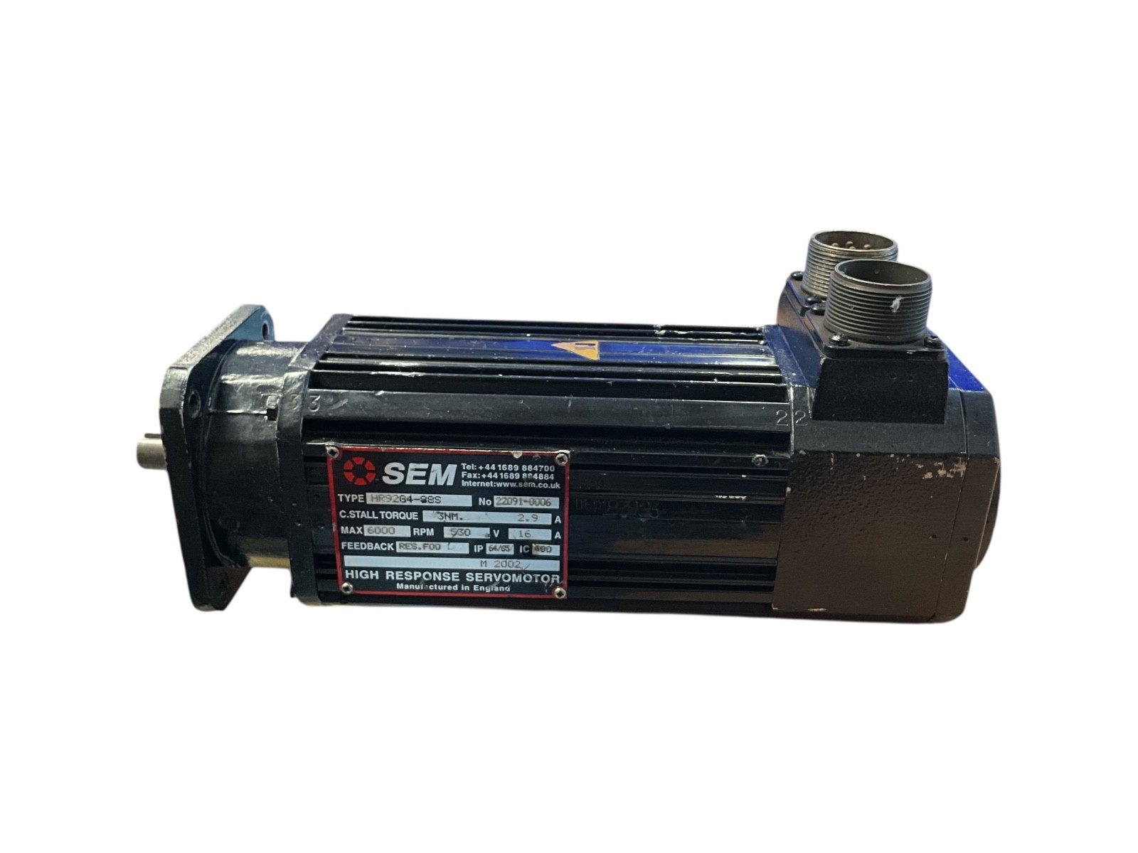 SEM HR92G4-88S High Response AC Servo Motor 6000 RPM 3Nm Resolver Feedback 530V