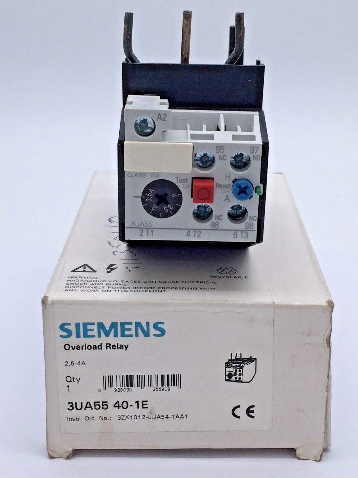Siemens 3UA55 40-1E Overload Relay World Series Type 3UA rated for 2.5-4 Amps