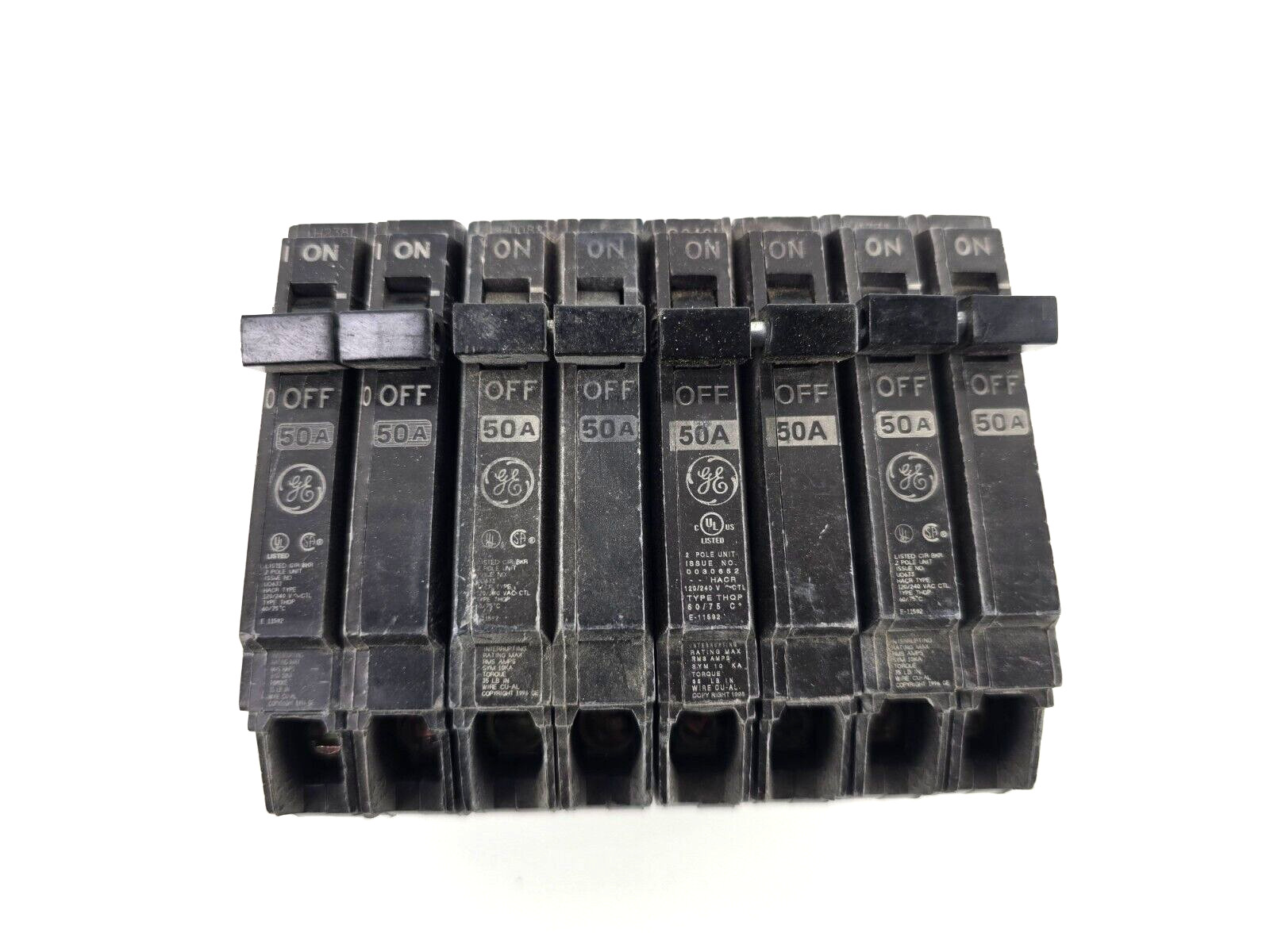 Used 4pcs GE General Electric THQP250 50 Amp 2 Pole 240V Tandem Circuit Breaker