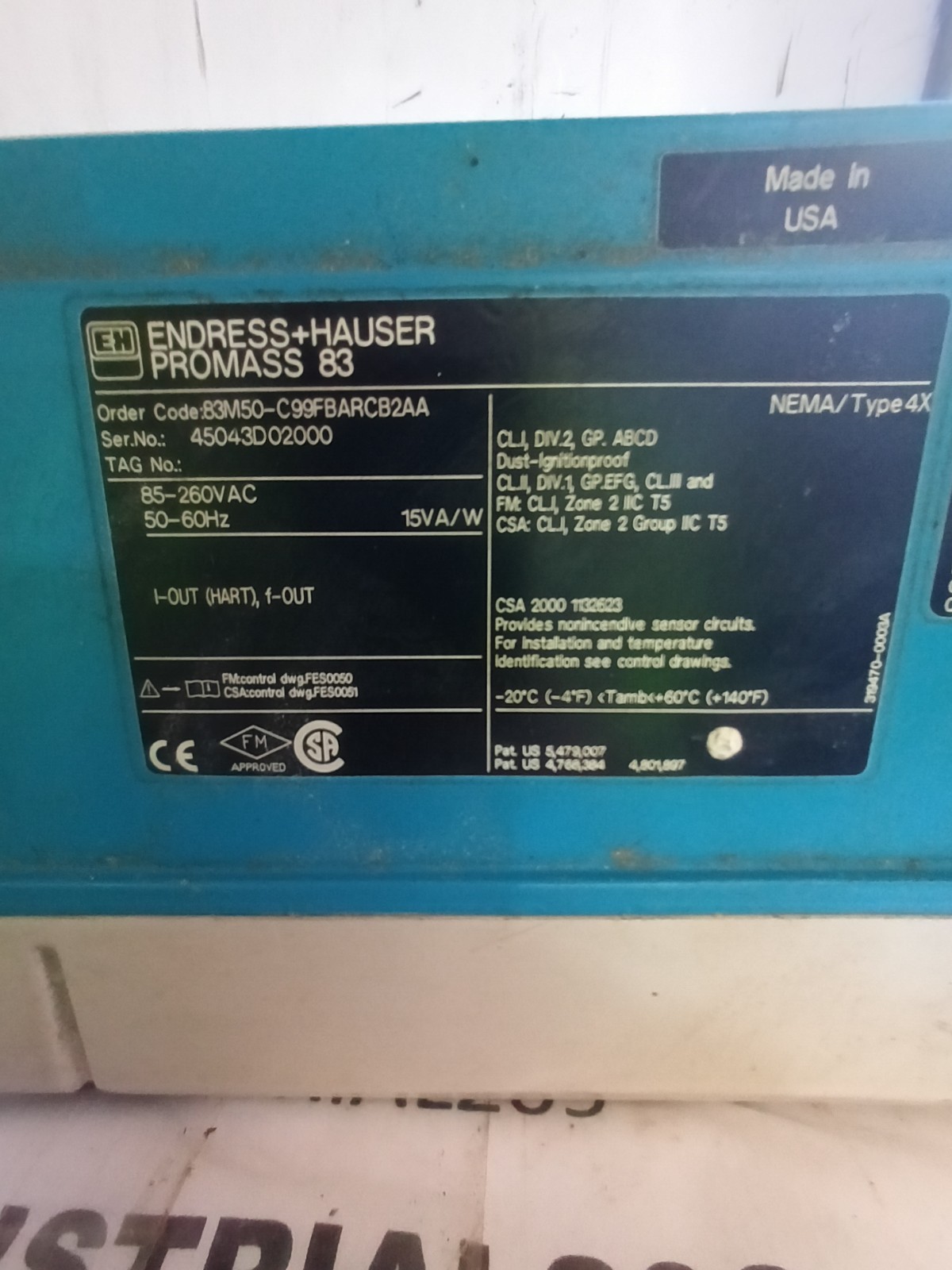 ENDRESS +HAUSER PROMASS 83M80-C99FBARCB2AA