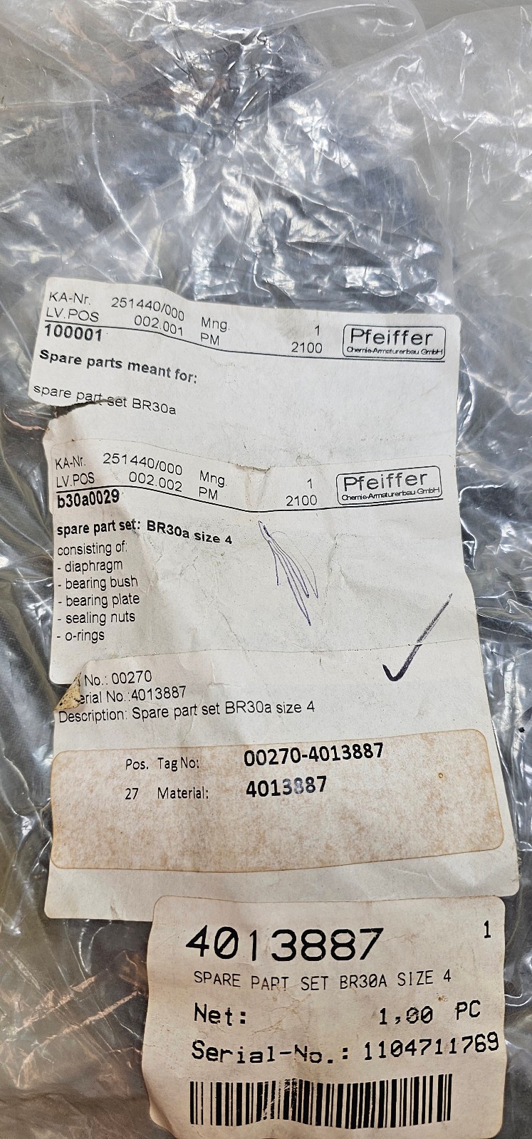 Pfeiffer 251440/000 b30a0029 BR30A Sz 4 Diaphragm Parts Kit