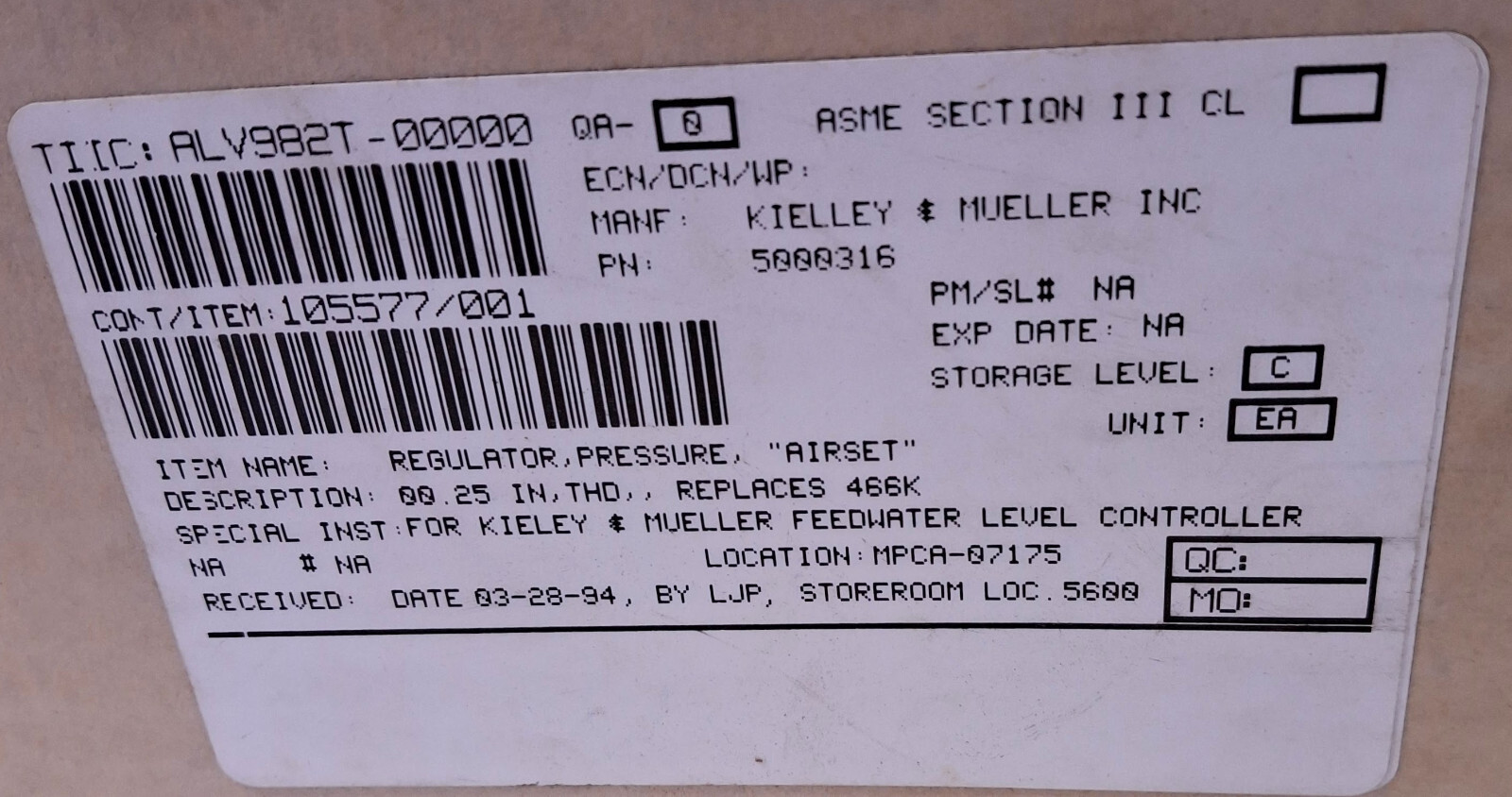 1 NEW KIELLEY & MUELLER 5000316 INDUSTRIAL PRESSURE REGULATOR NIB **MAKE OFFER**