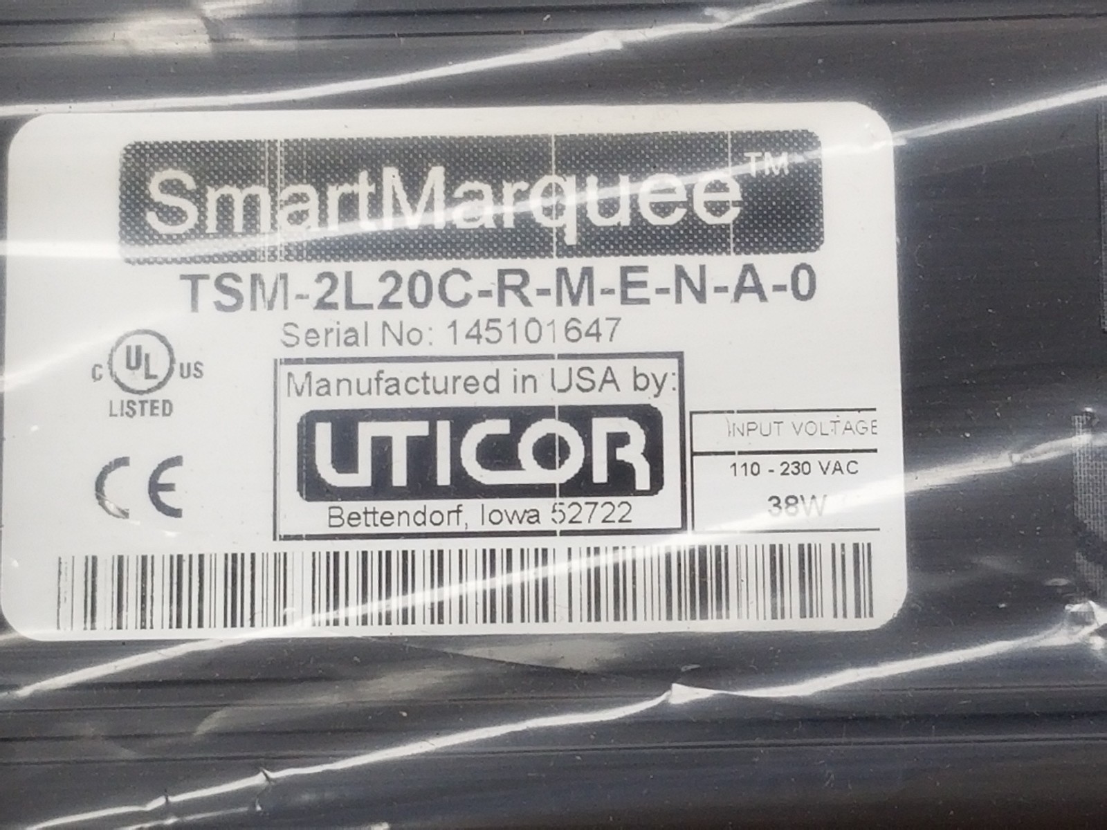 NIB AVG UTICOR SMART MARQUEE TSM-2L20C-R-M-E-N-A-0 LED DISPLAY TSM2L20CRMENA0