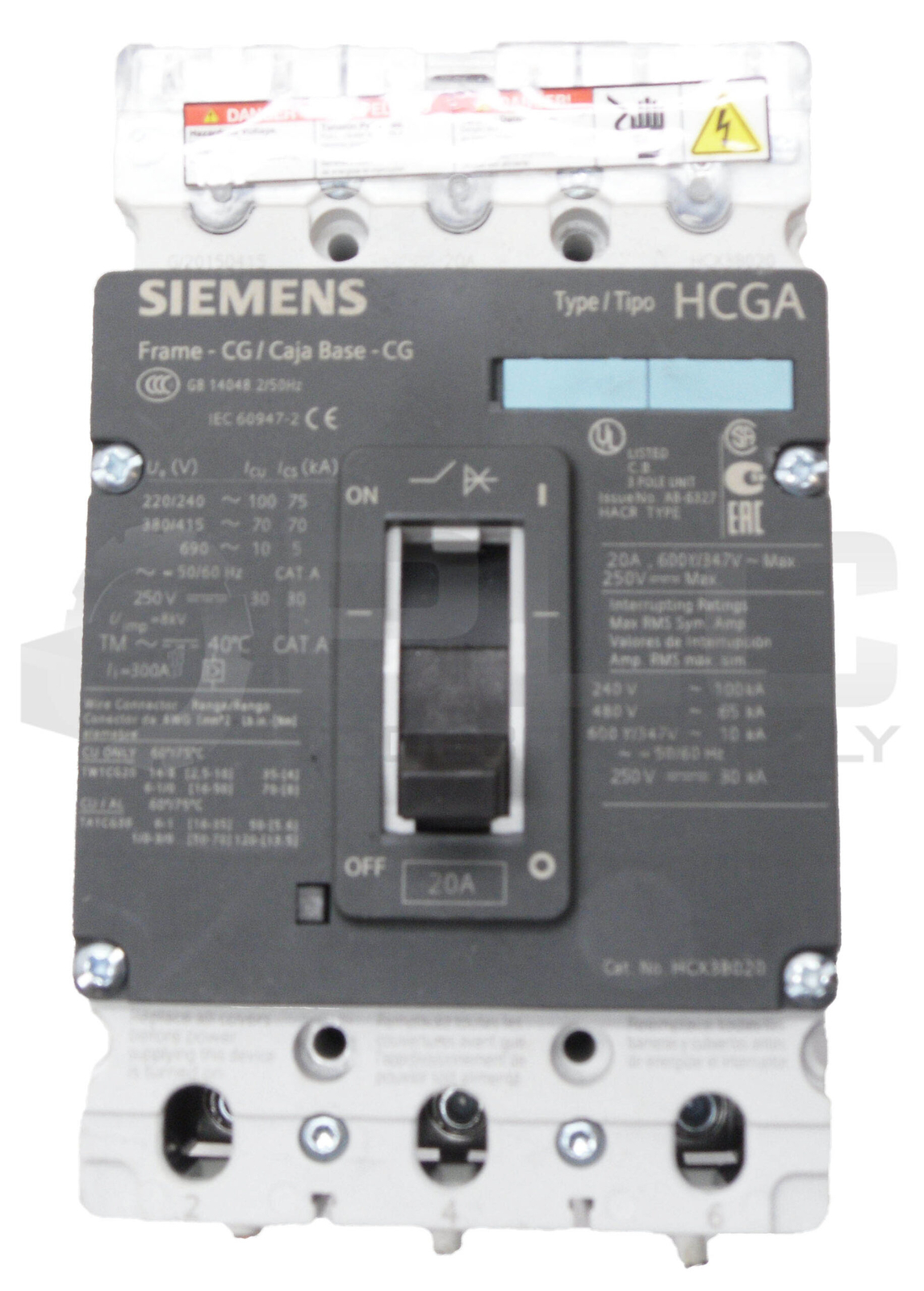 SIEMENS HCX3B020 CIRCUIT BREAKER 20A 50/60HZ 600V HCGA 3VL1102-2KM30-0AA0